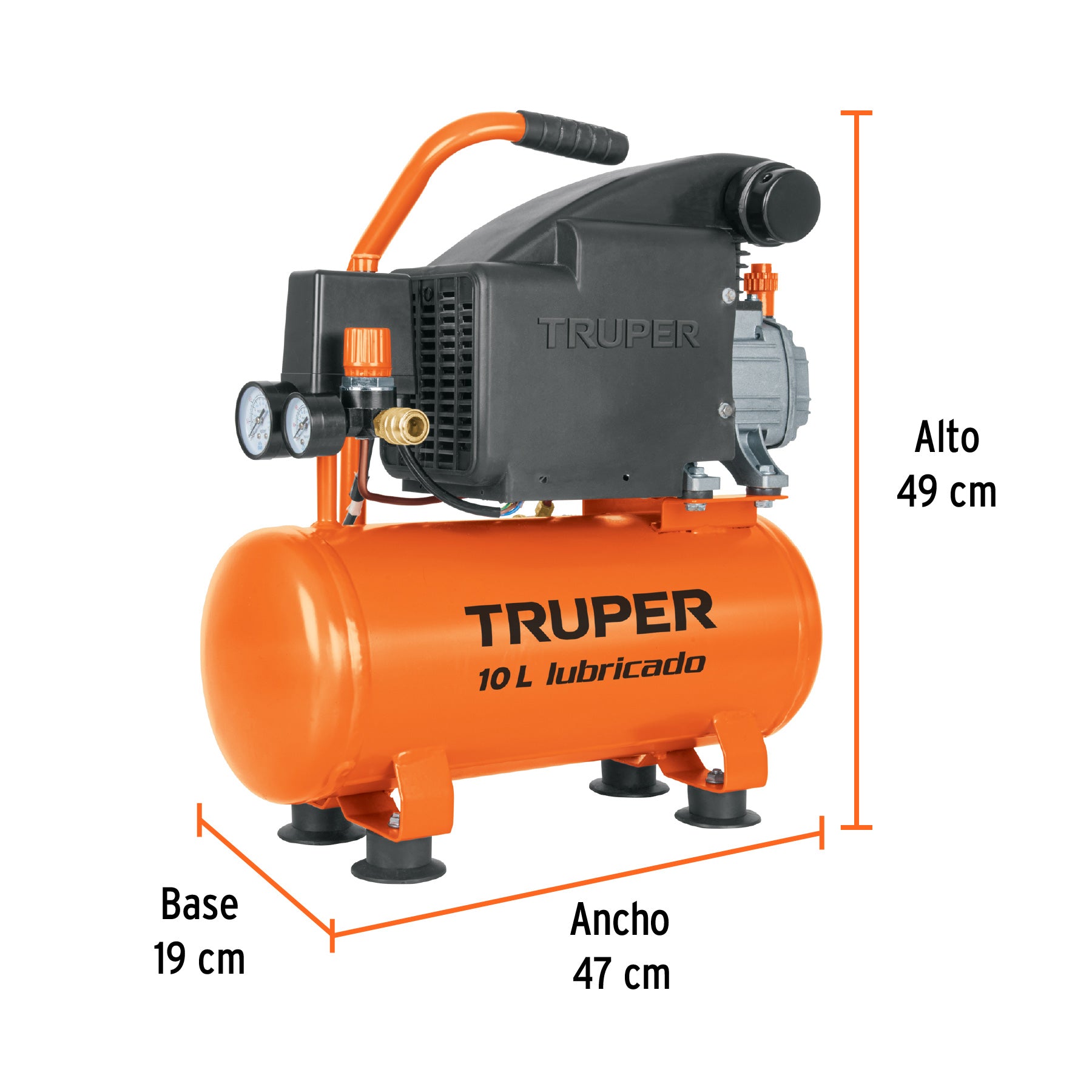 Compresor de aire lubricado, 10 litros, 2 HP, horizontal, 127V, Truper