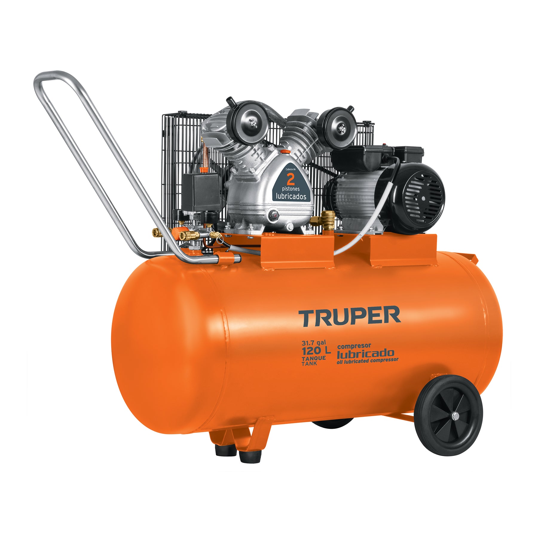 Compresor lubricado, de banda, 120L,4HP, hor, 220V, Truper