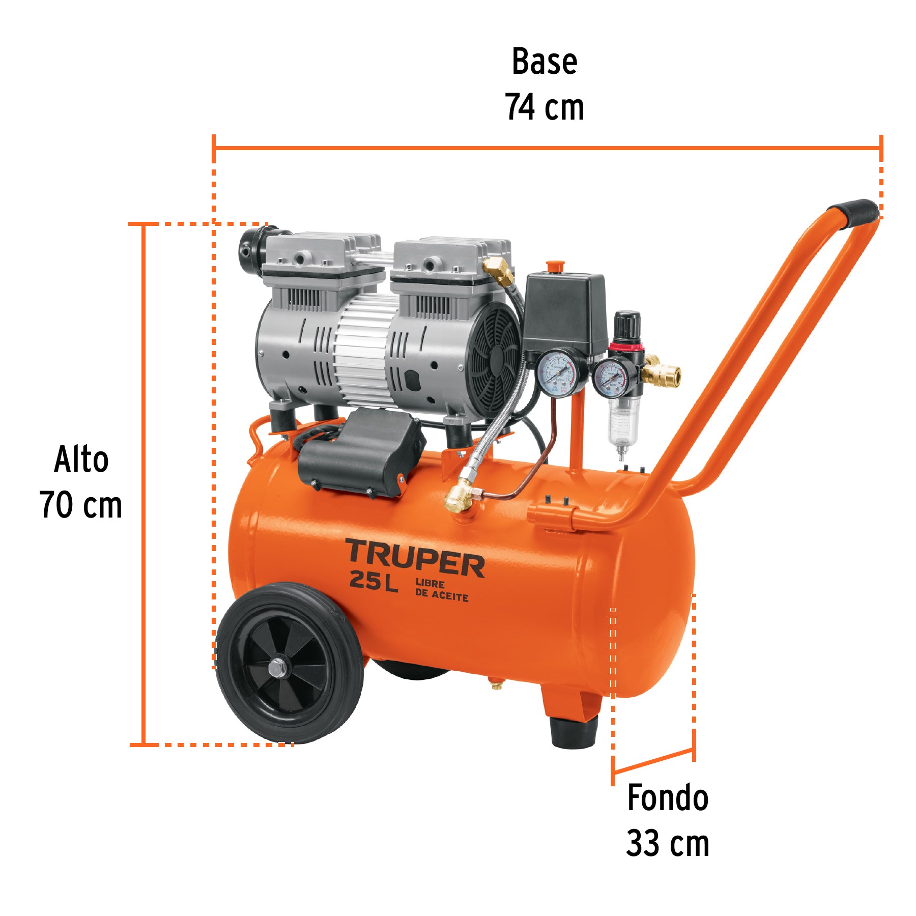 Compresor de aire, silencioso libre de aceite, 25 L, 2 HP