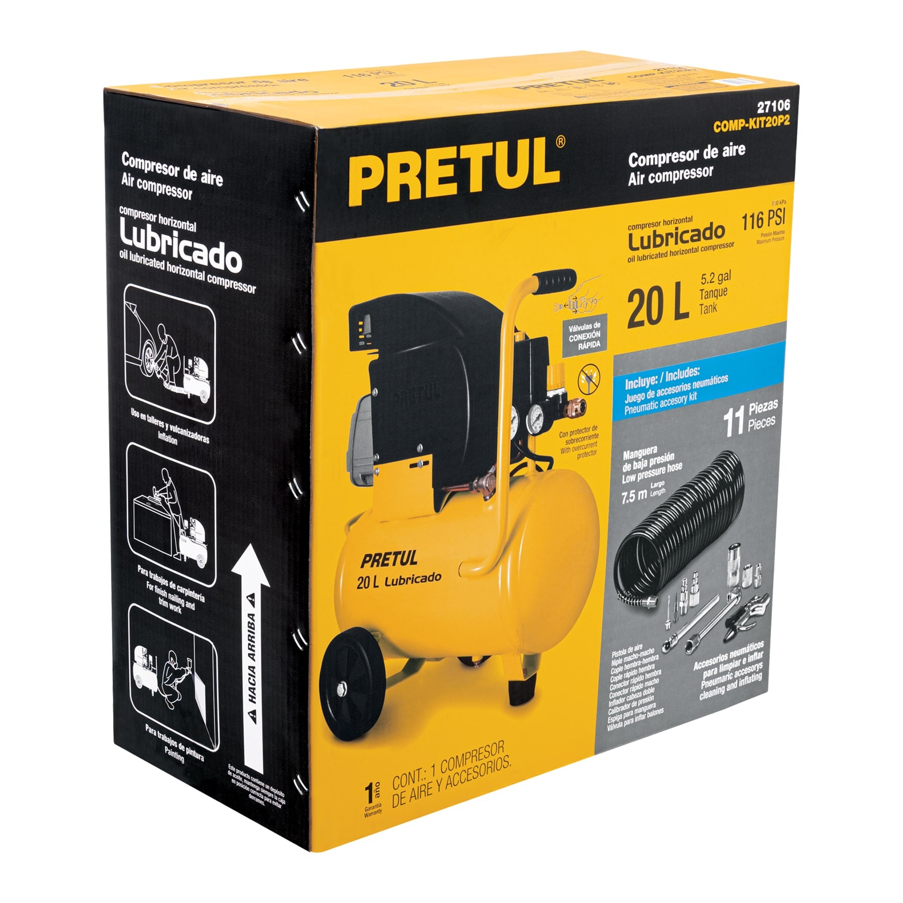 Kit Compresor lubricado 20L, manguera y accesorios, 127V, Truper