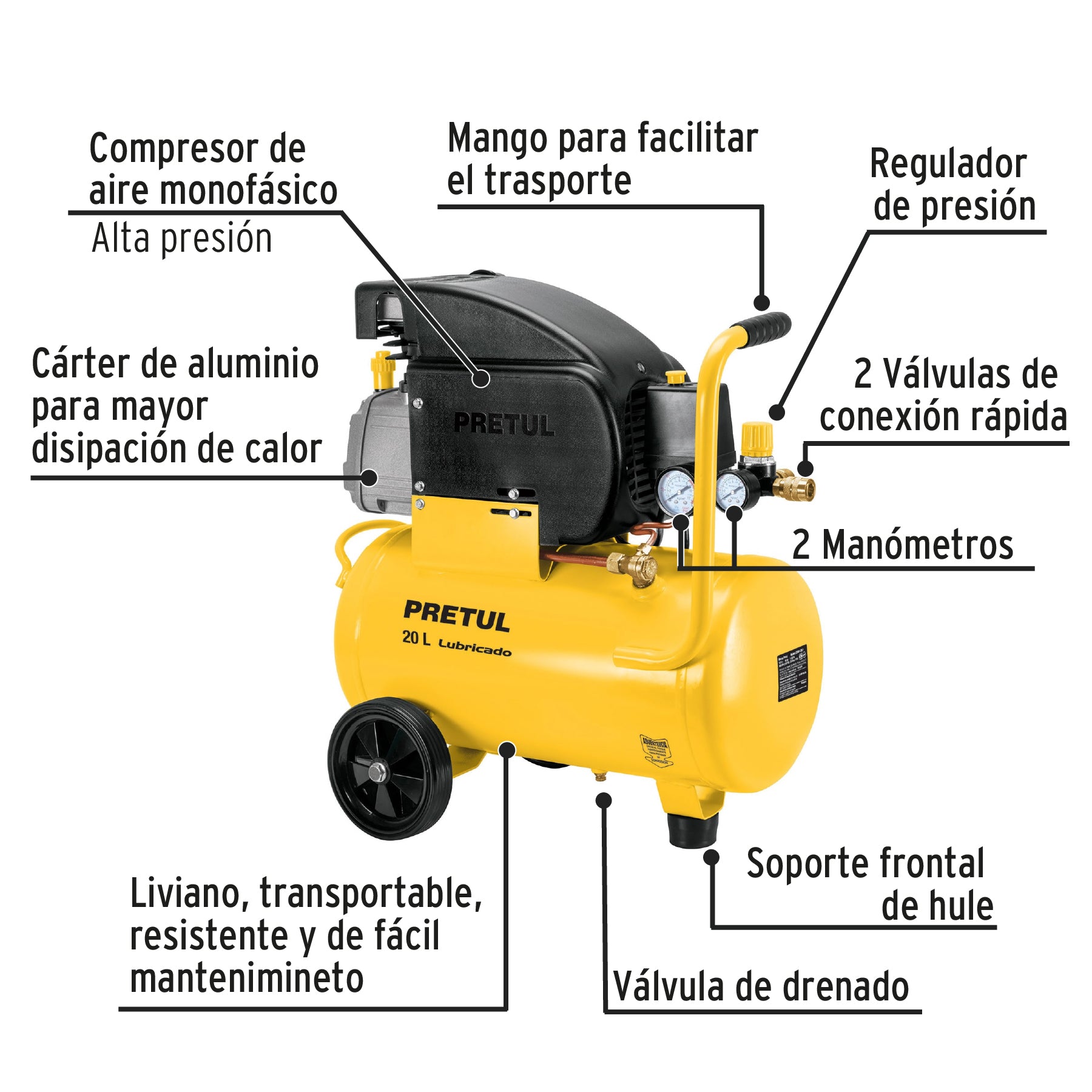 Kit Compresor lubricado 20L, manguera y accesorios, 127V, Truper