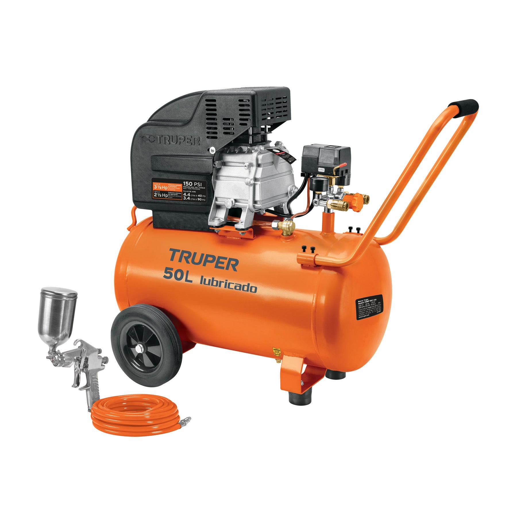Kit Compresor lub, 50L, manguera y pistola grav,127V, Truper