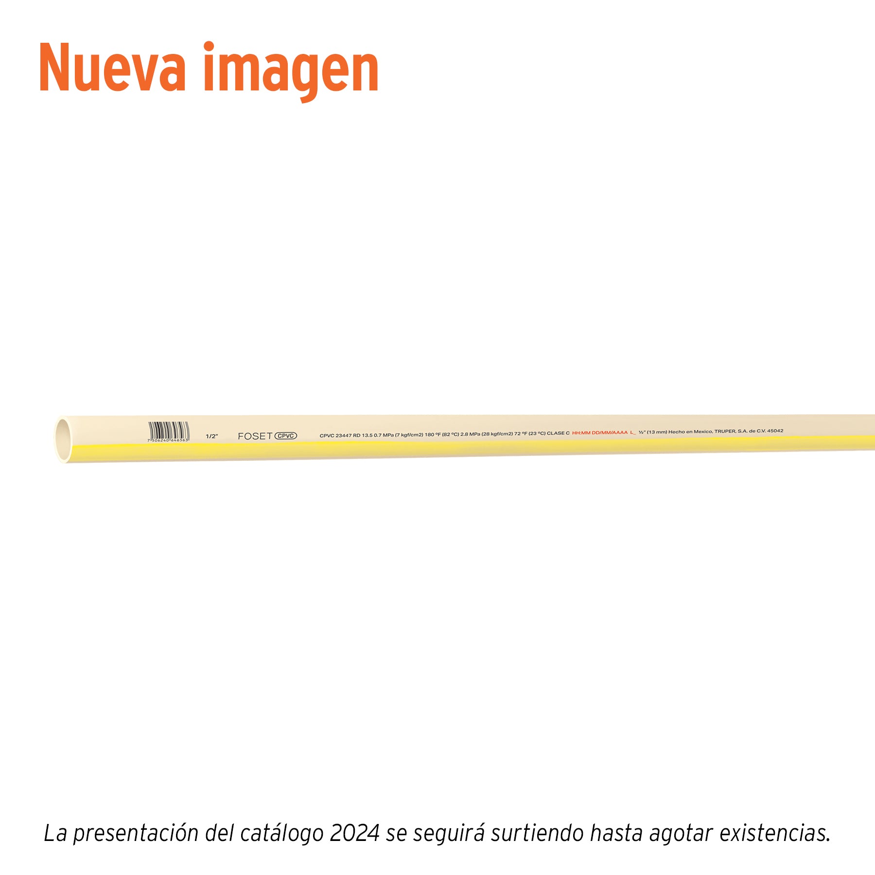 Tubo de 1/2" CPVC hidráulico RD 13.5, 3m, 0.3kg, Foset, CPVC-001, 45042