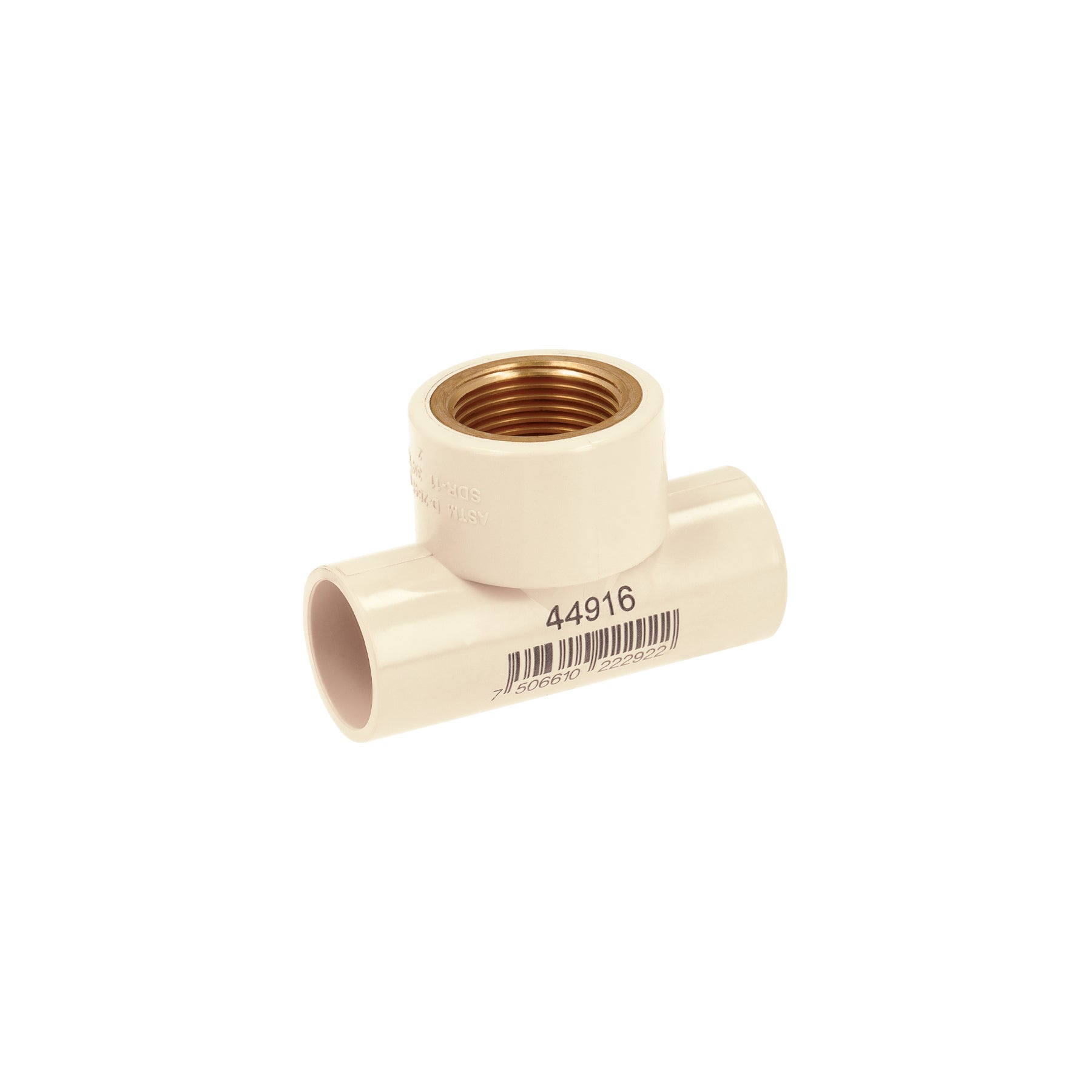 Tee CPVC, 3/4", rosca central hembra, inserto de latón, FOSE
