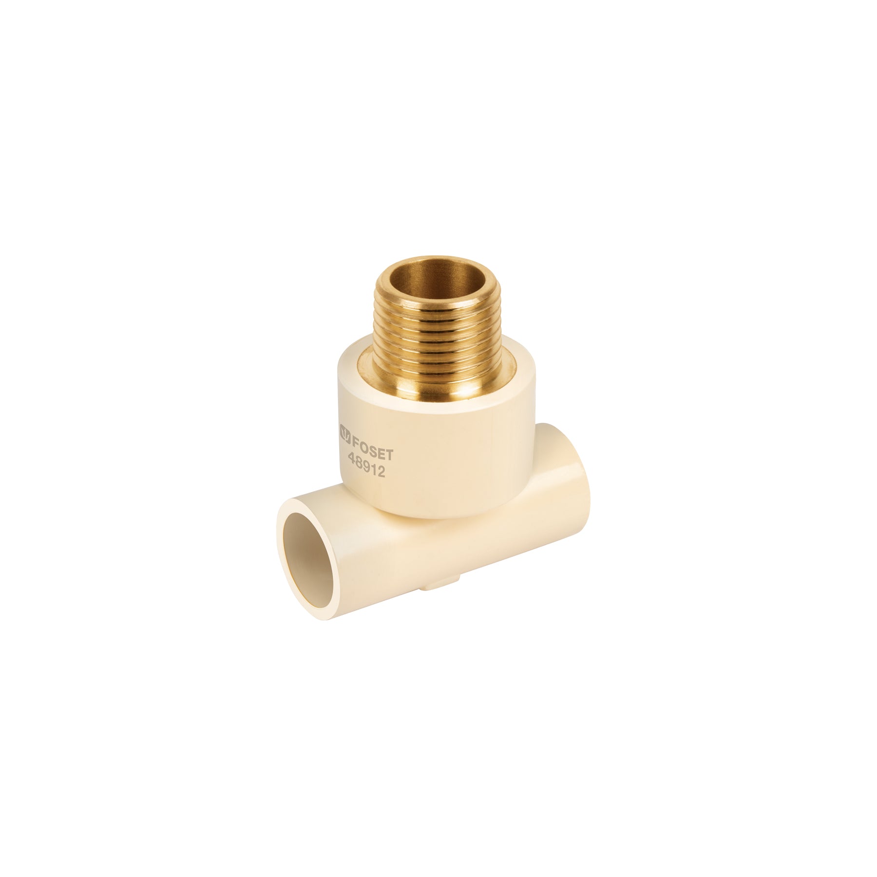 Tee reducida macho de CPVC 3/4" x 3/4" x 1/2" inserto latón, Foset, CPVC-712, 48912