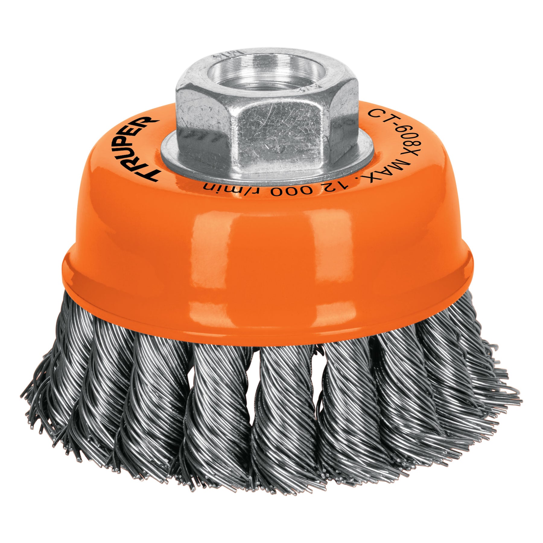 Carda copa 3" alambre trenzado grueso, eje 5/8"-11, Truper