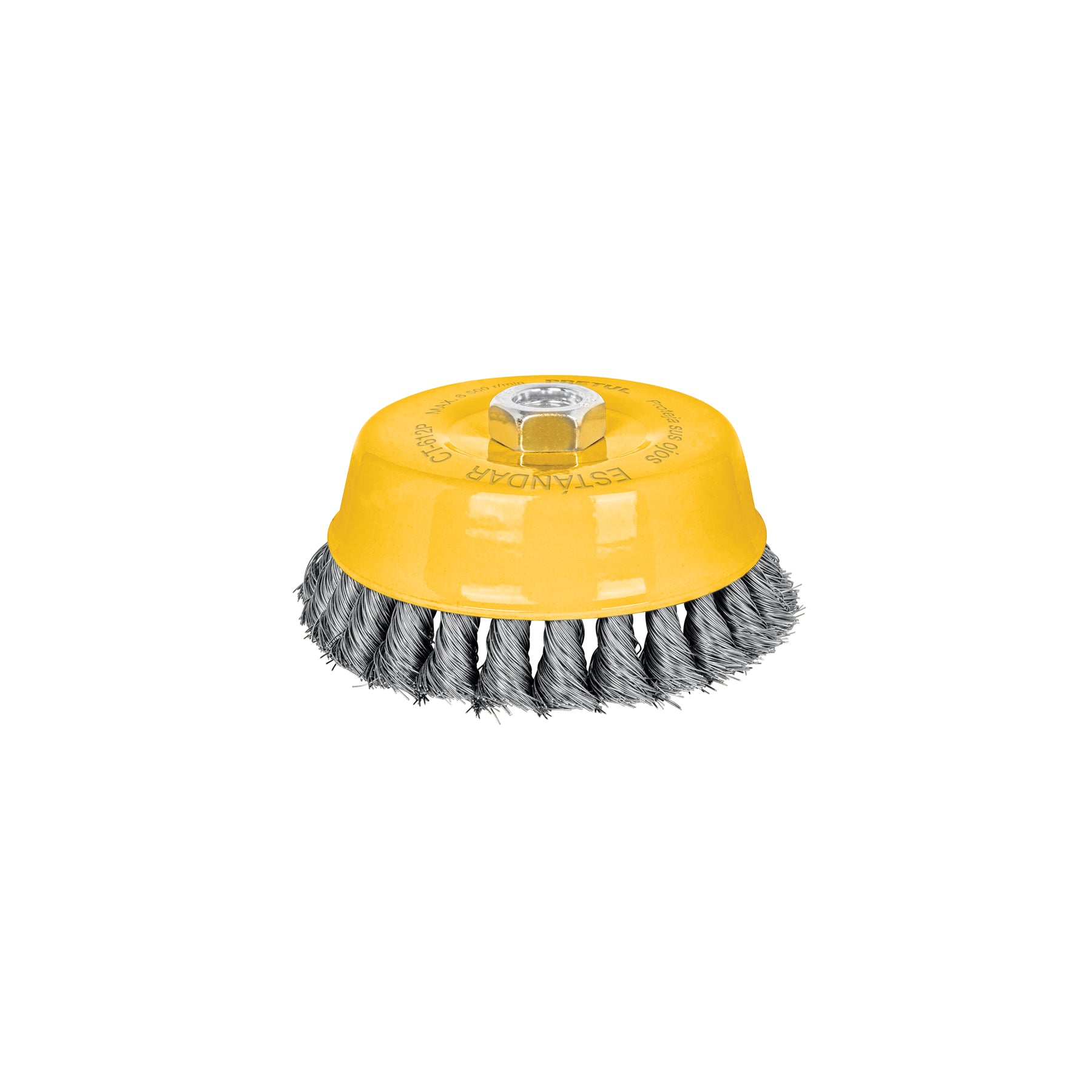 Carda copa 5" alambre trenzado fino, eje 5/8"-11, Pretul, CT-612P, 28260