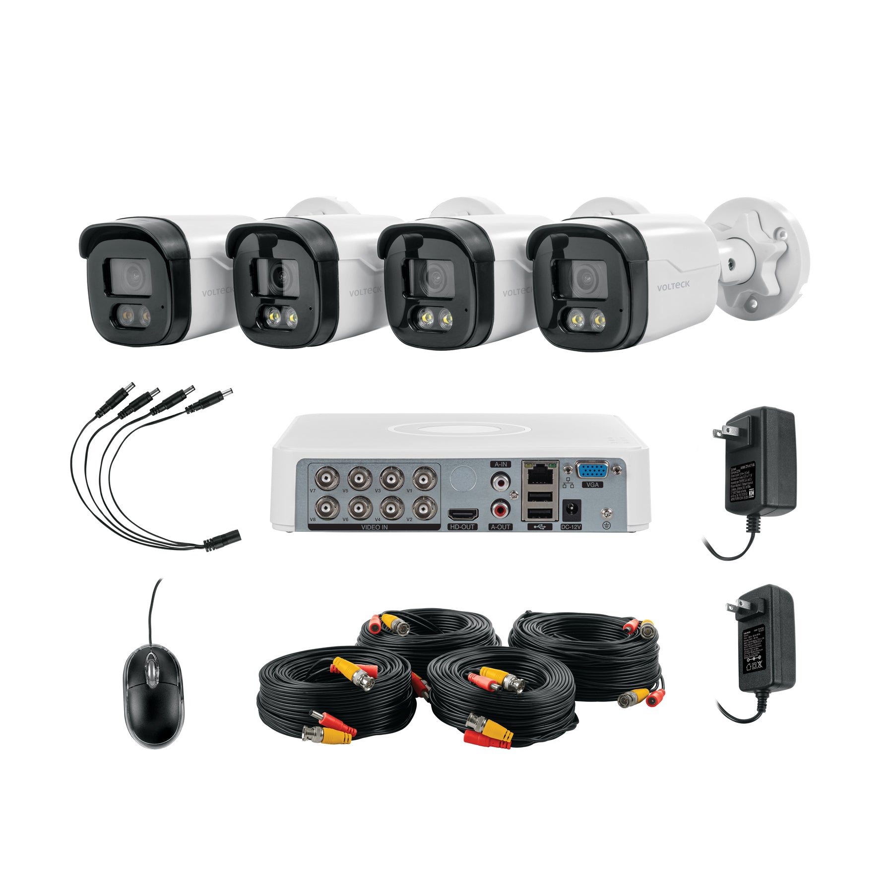 Kit video vigilancia, 8 canales, 4 cámaras, 5MP, Disco 1TB, Volteck, CTV-KIT-8A, 49588