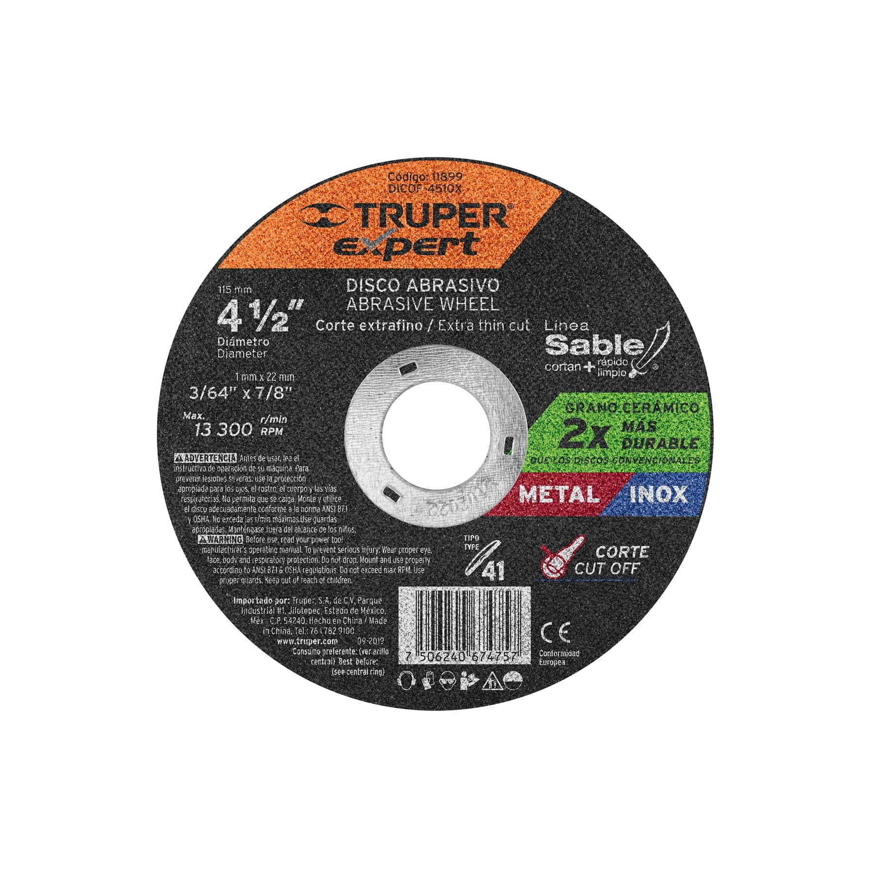 Disco Tipo 41 de 4-1/2" x 1 mm corte fino de metal, Expert