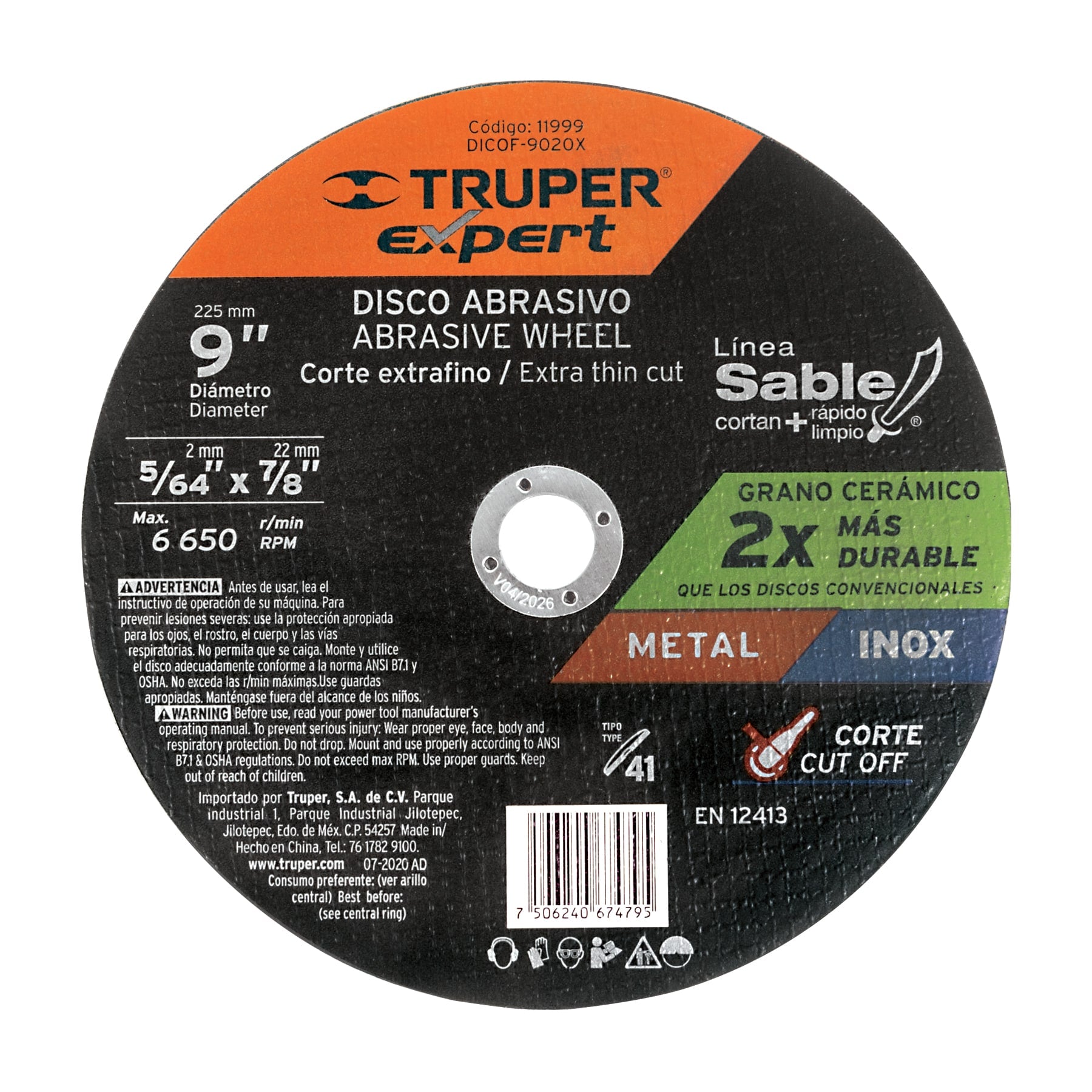 Disco Tipo 41 de 9" x 2 mm corte fino de metal, Expert