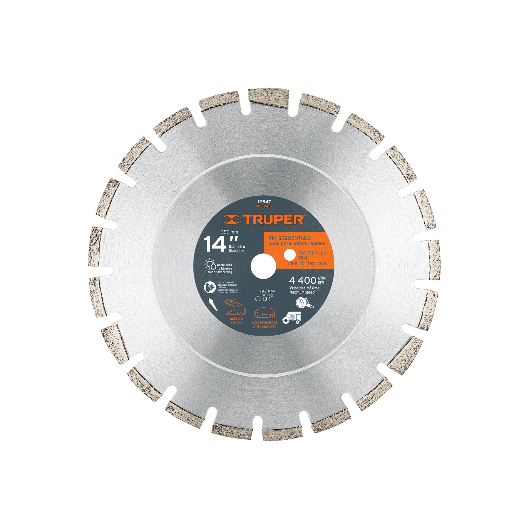 Disco de diamante de 14" x 2.8 mm, corte asfalto y concreto