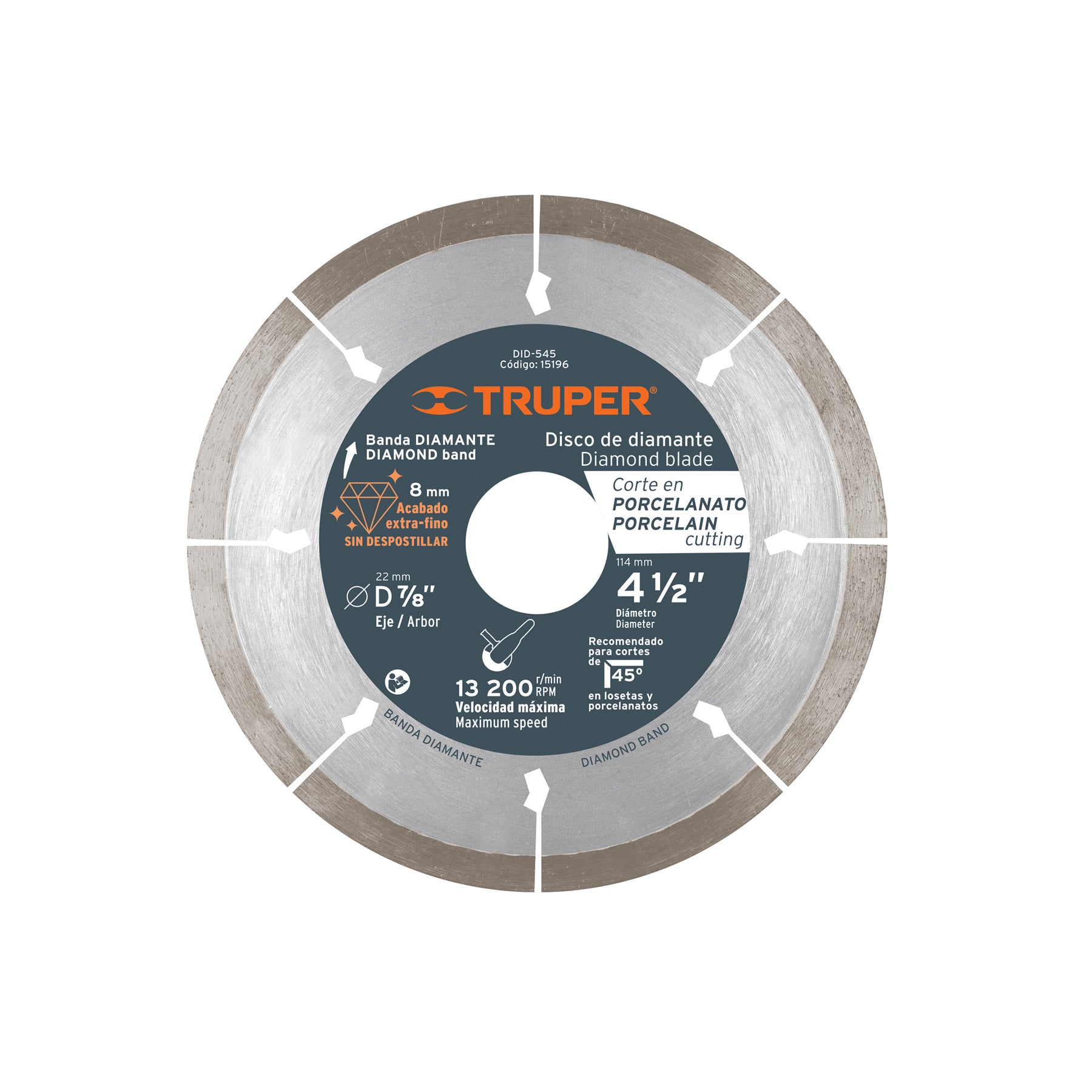 Disco de diamante de 4-1/2" x 1.3 mm, corte de porcelanato