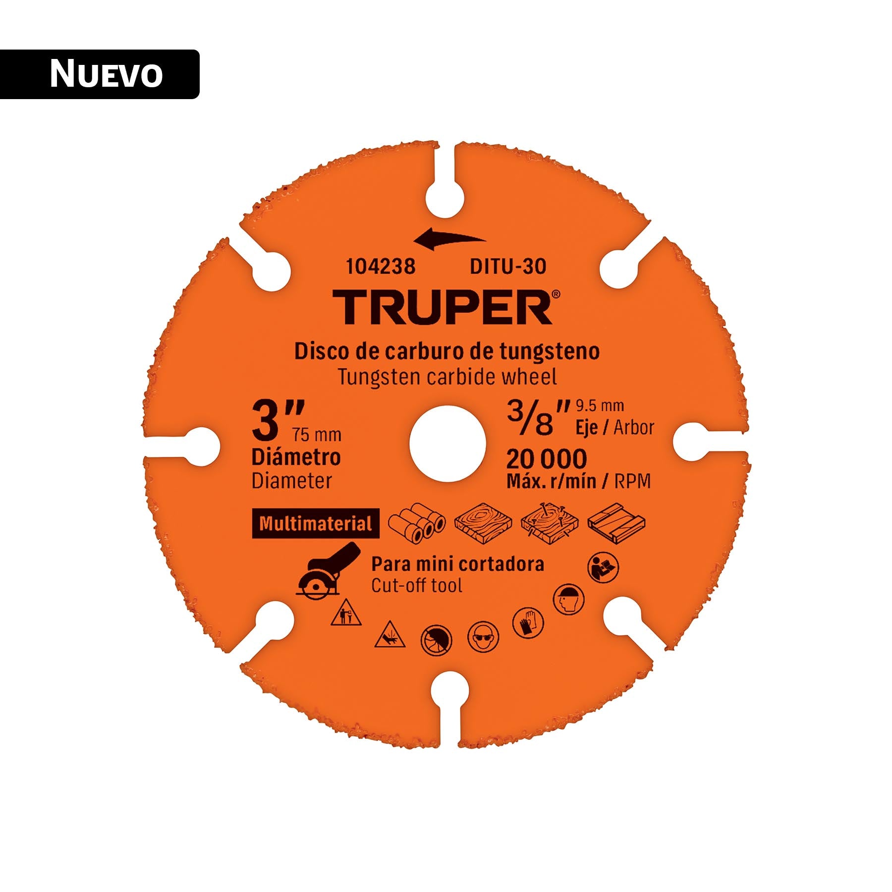 Disco 3" multimaterial de carburo de tungsteno, Truper, DITU-30, 104238