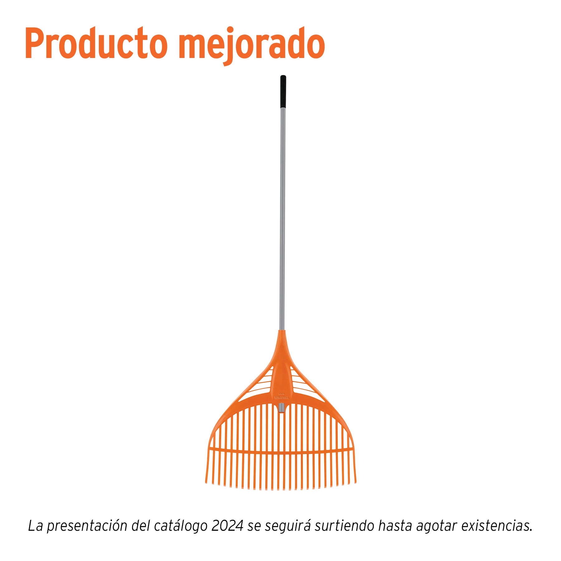 Escoba plástica para jardín, flex. 26 dientes, mango acero 54"