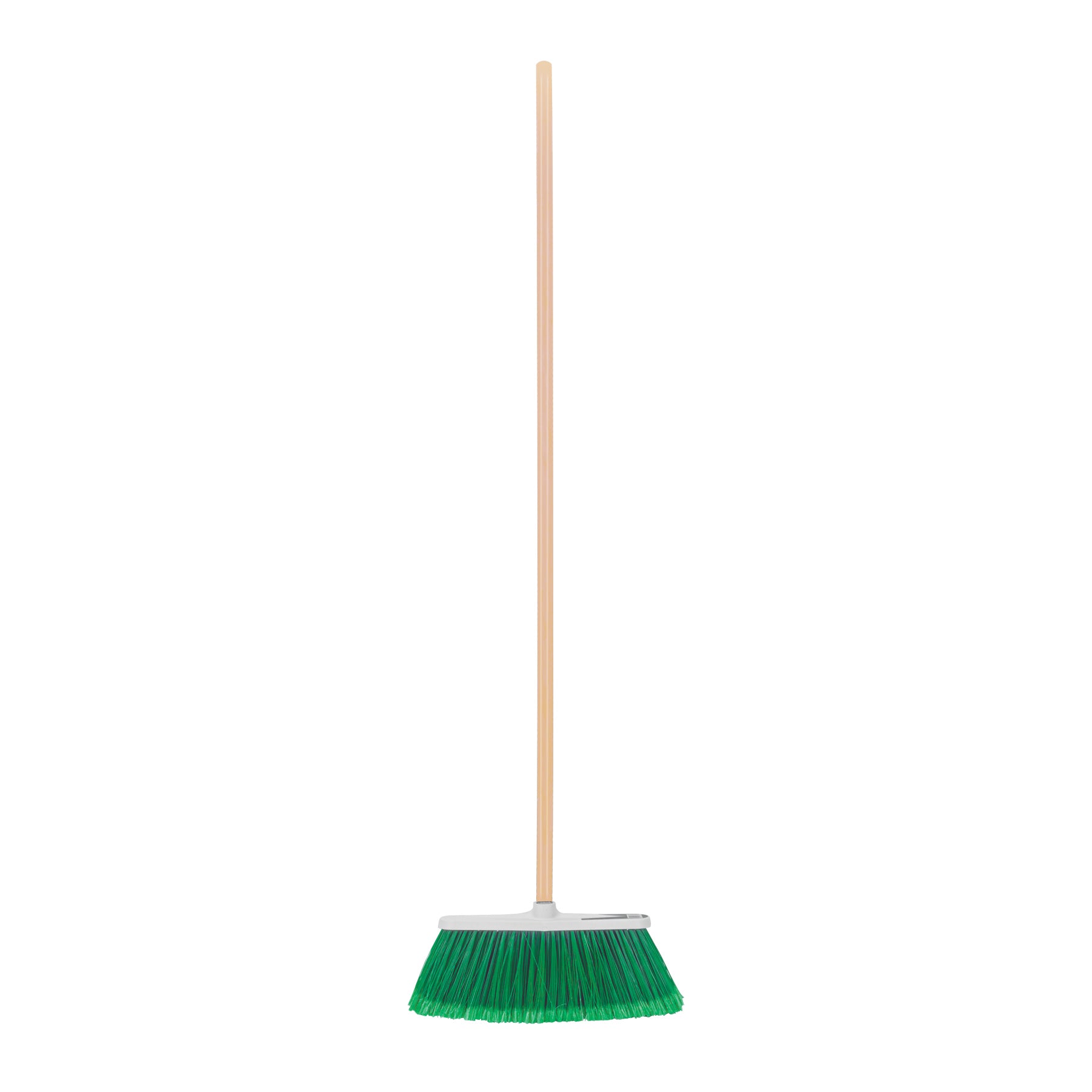 Escoba grande tipo cepillo, cerdas de PVC, bastón de madera