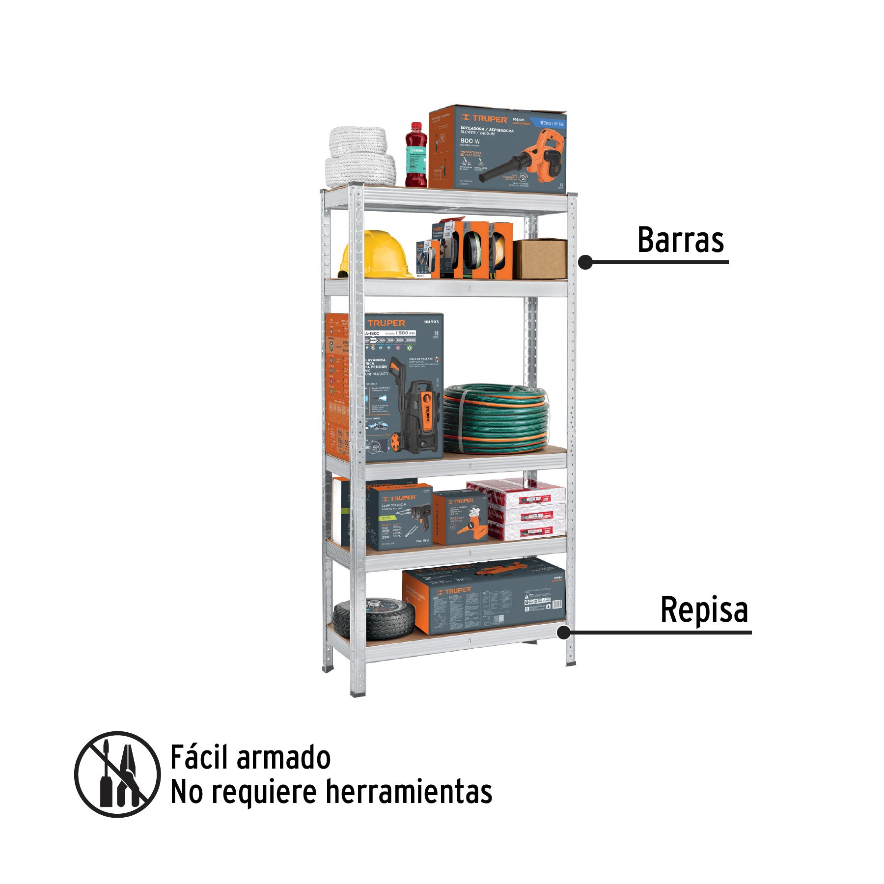 Estante metálico 5 repisas MDF cap. 35 Kg, 150x30x75, Pretul
