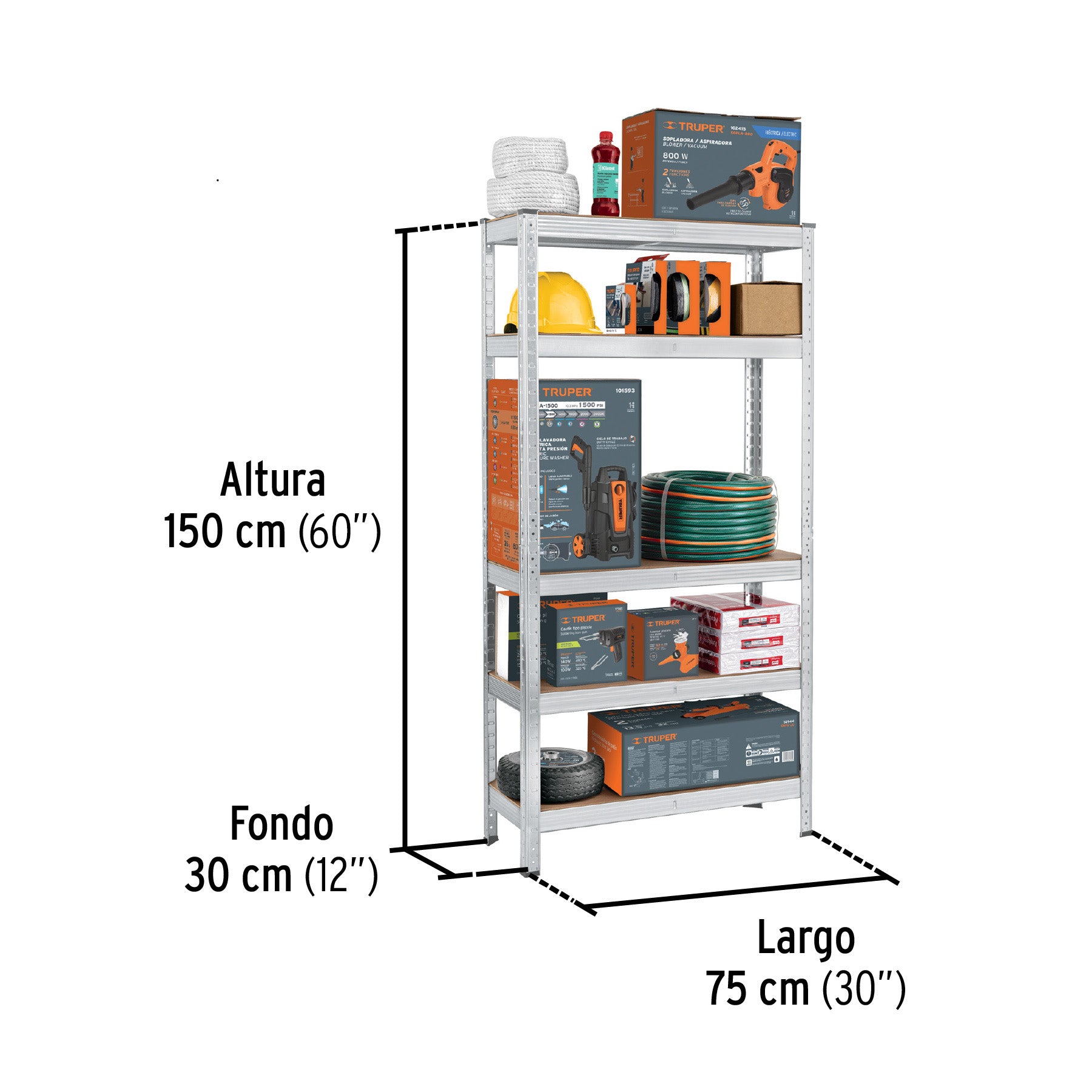 Estante metálico 5 repisas MDF cap. 35 Kg, 150x30x75, Pretul