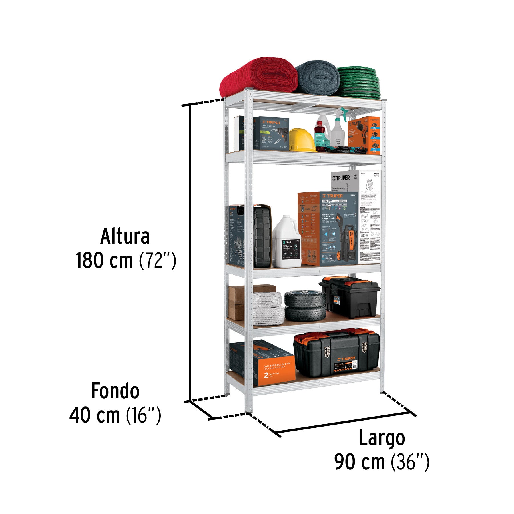 Estante metálico 5 repisas MDF cap. 35 Kg,180x40x90, Pretul