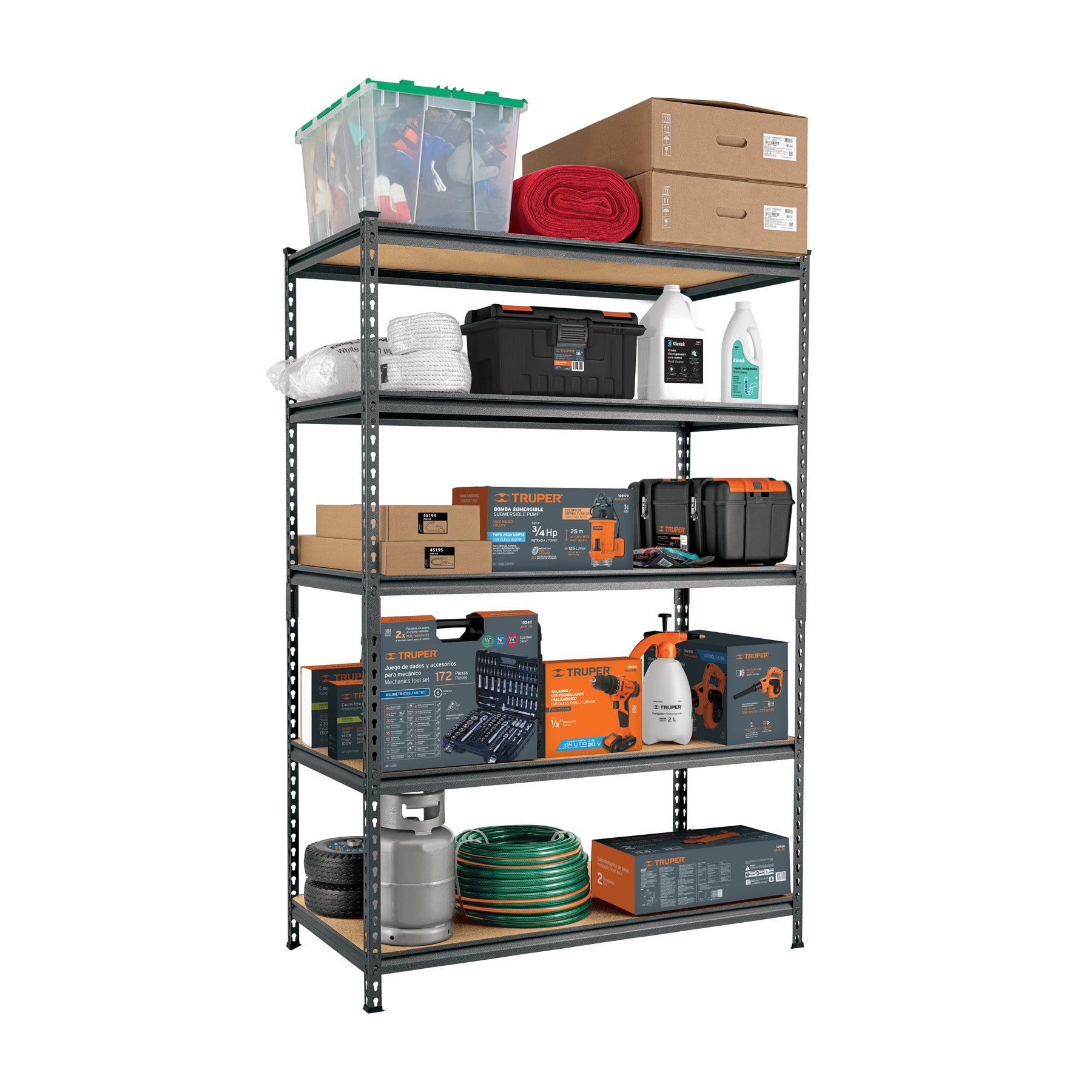 Estante metálico 5 repisas MDP cap. 60 Kg,180x60x120, Pretul