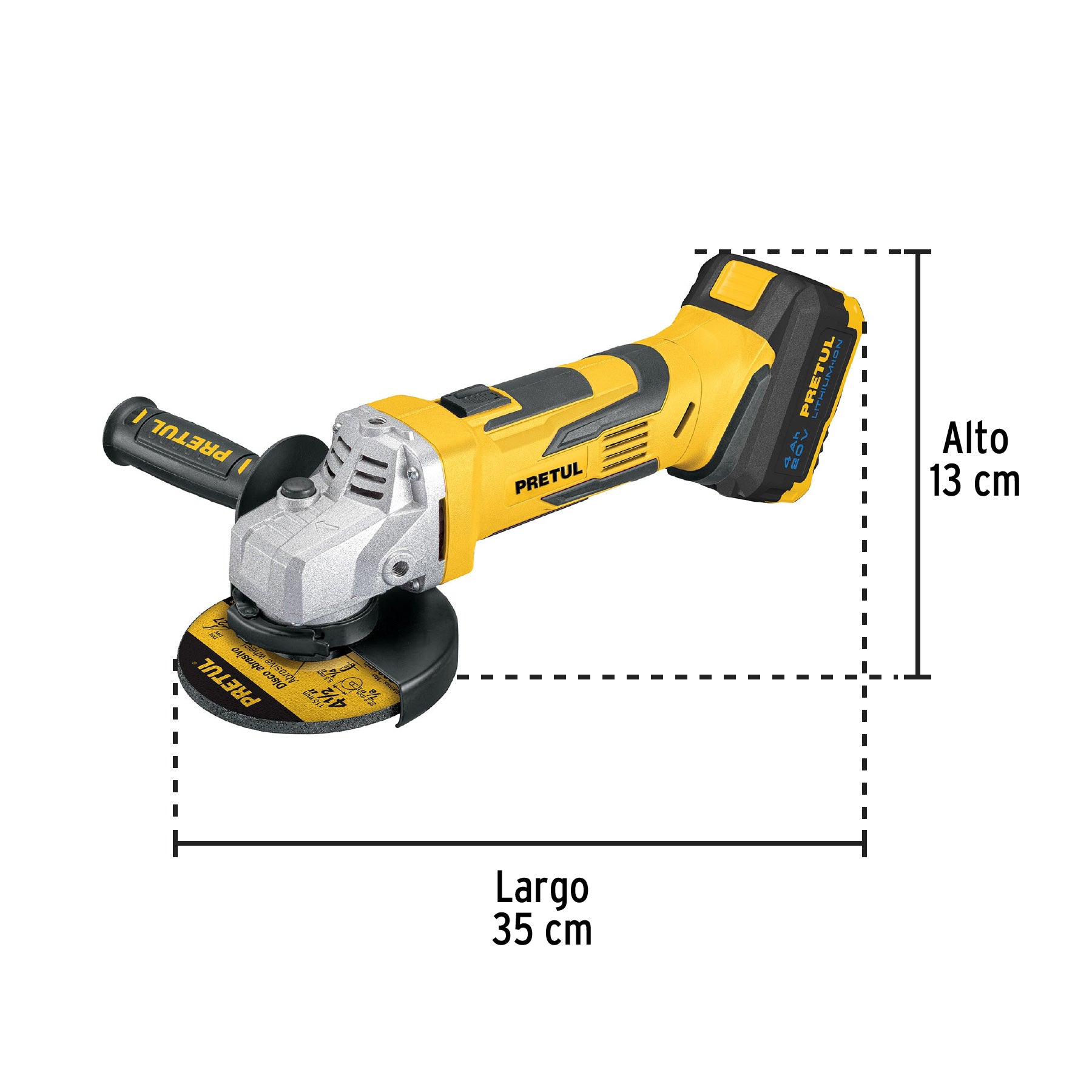 Esmeriladora 4-1/2", 20V, 1 batería 4Ah, Pretul