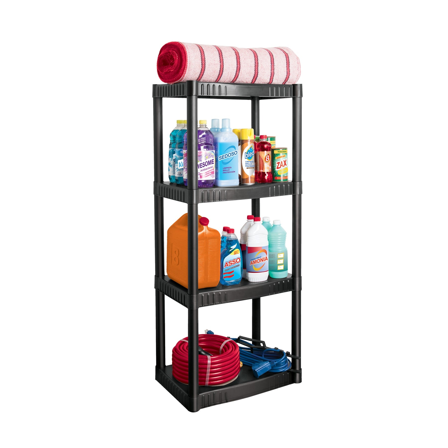 Estante plástico 4 repisas cap. 27 Kg, 123x36x56, Pretul