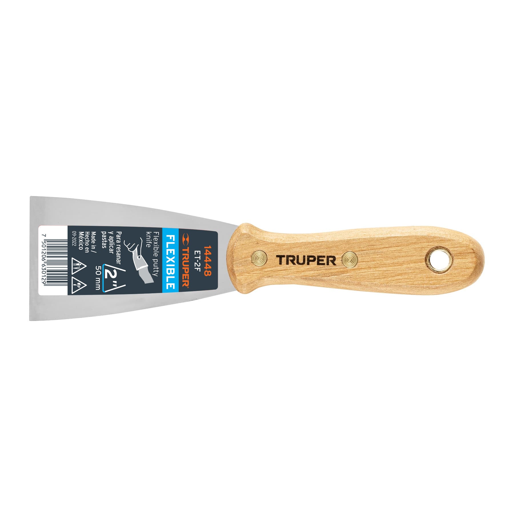 Espátula flexible 2" con mango de madera, Truper