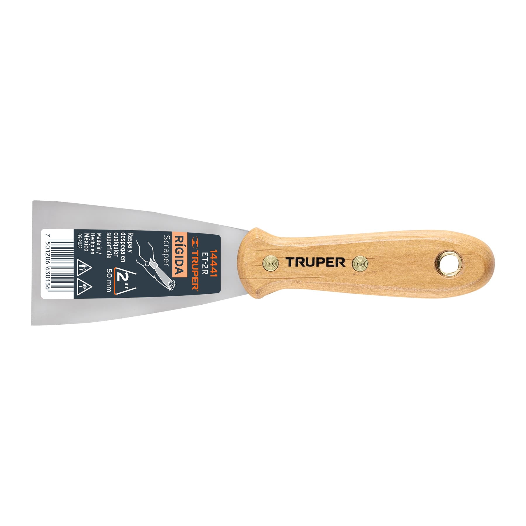 Espátula rígida 2" con mango de madera, Truper