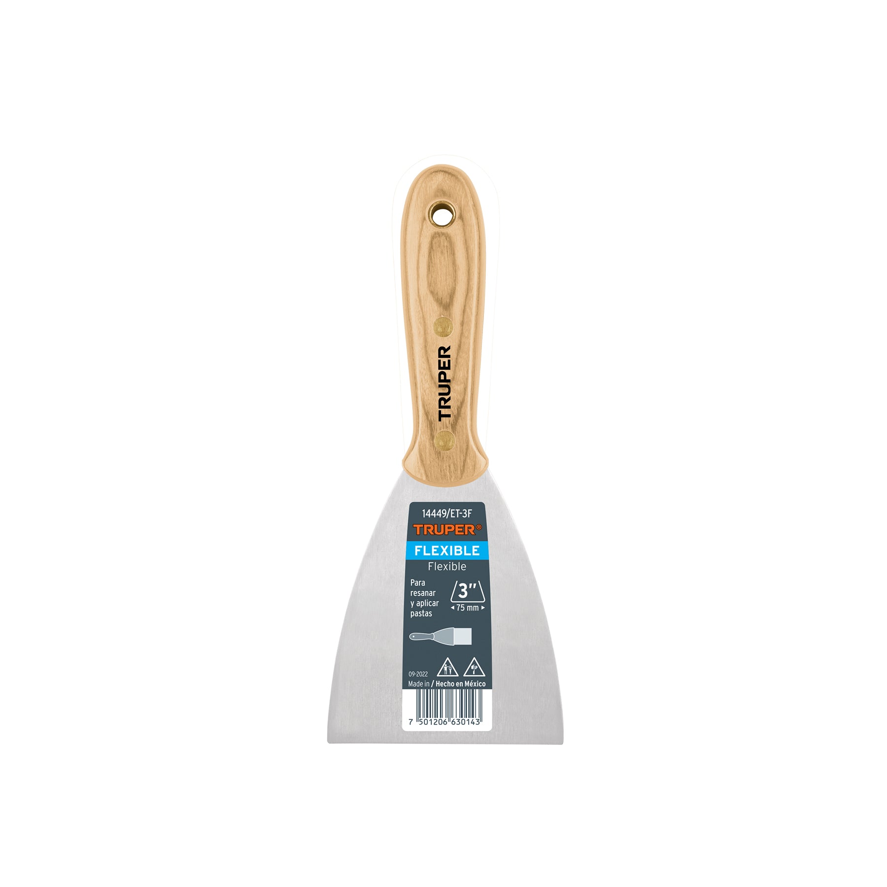 Espátula flexible 3" con mango de madera, Truper