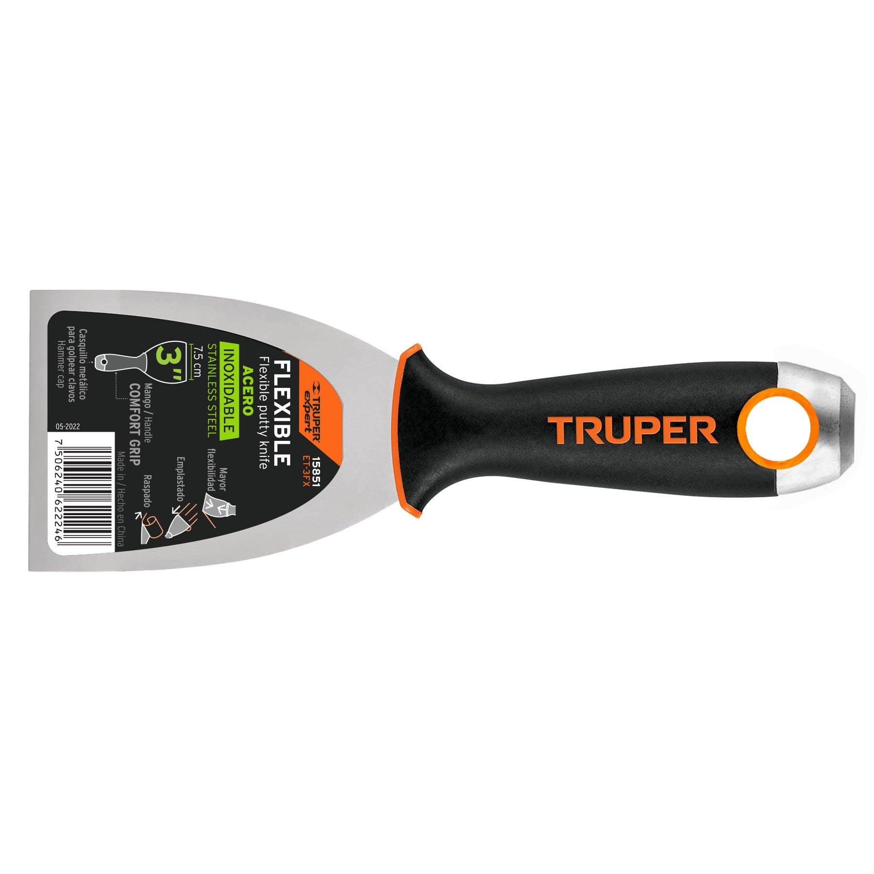 Espátula flexible 3" acero inoxidable mango Comfort Grip, Expert