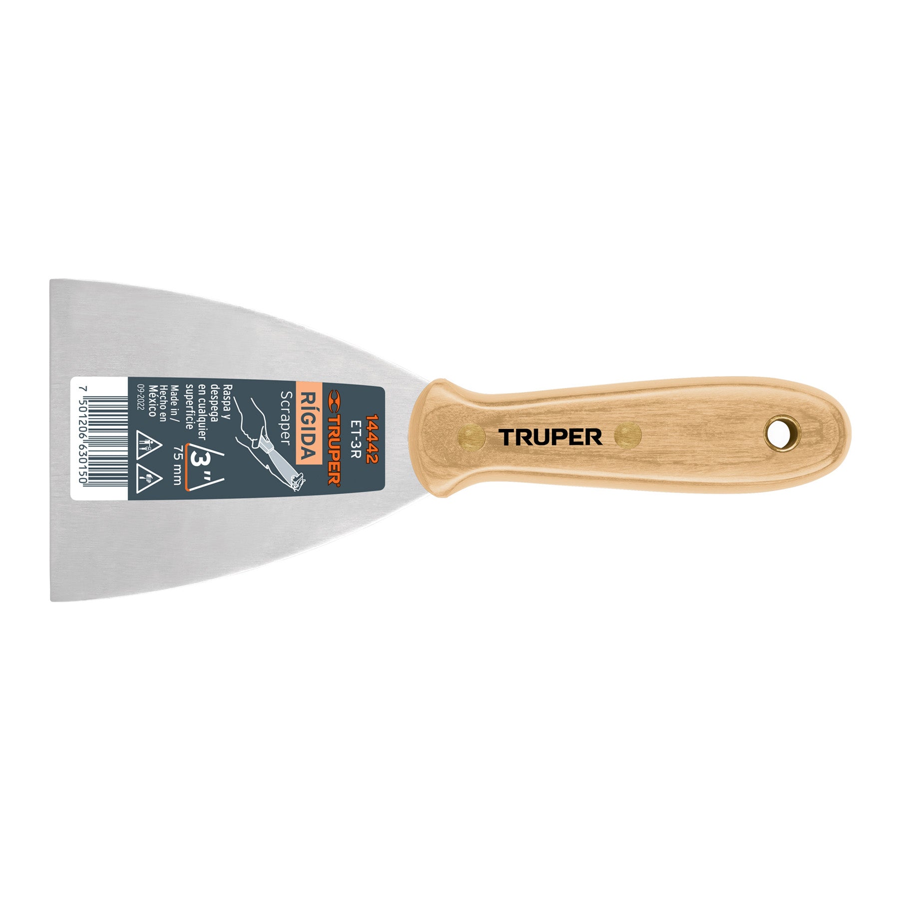 Espátula rígida 3" con mango de madera, Truper