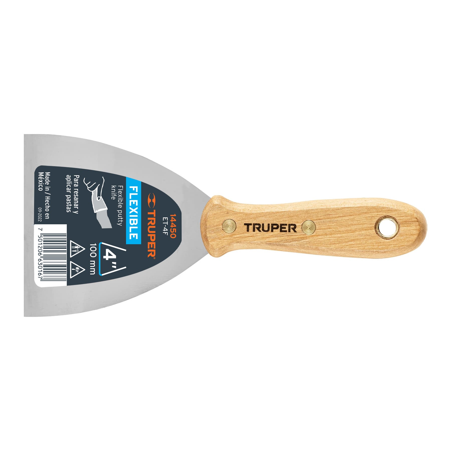 Espátula flexible 4" con mango de madera, Truper