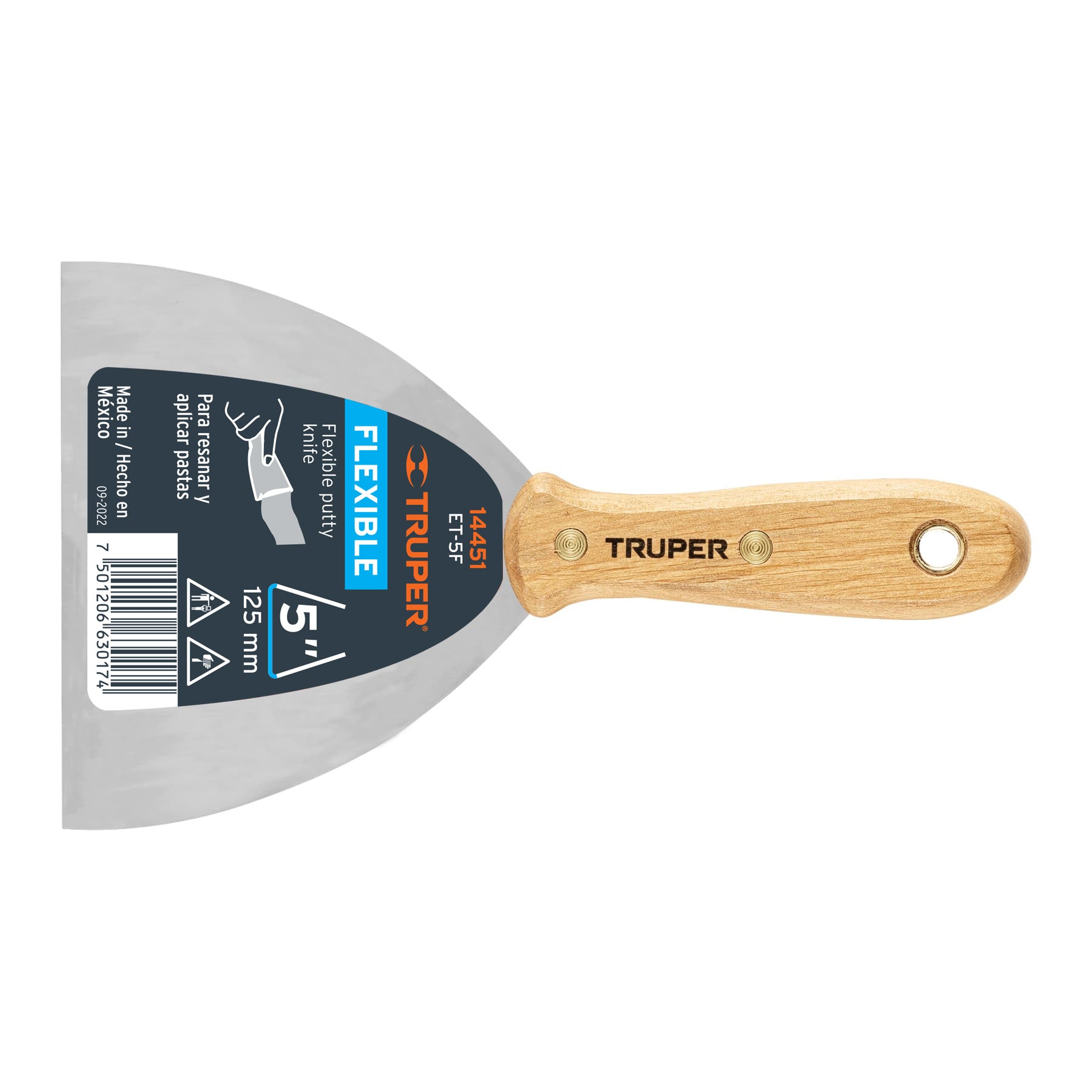Espátula flexible 5" con mango de madera, Truper