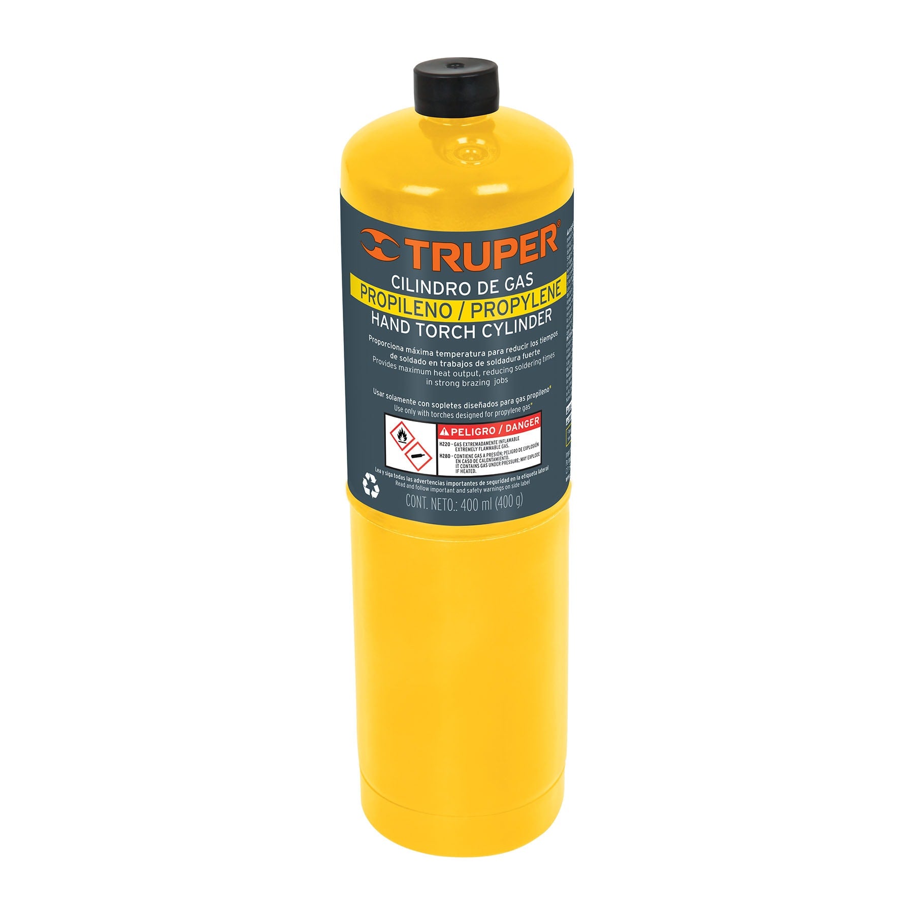 Cilindro de gas propileno de 400g, amarillo, Truper