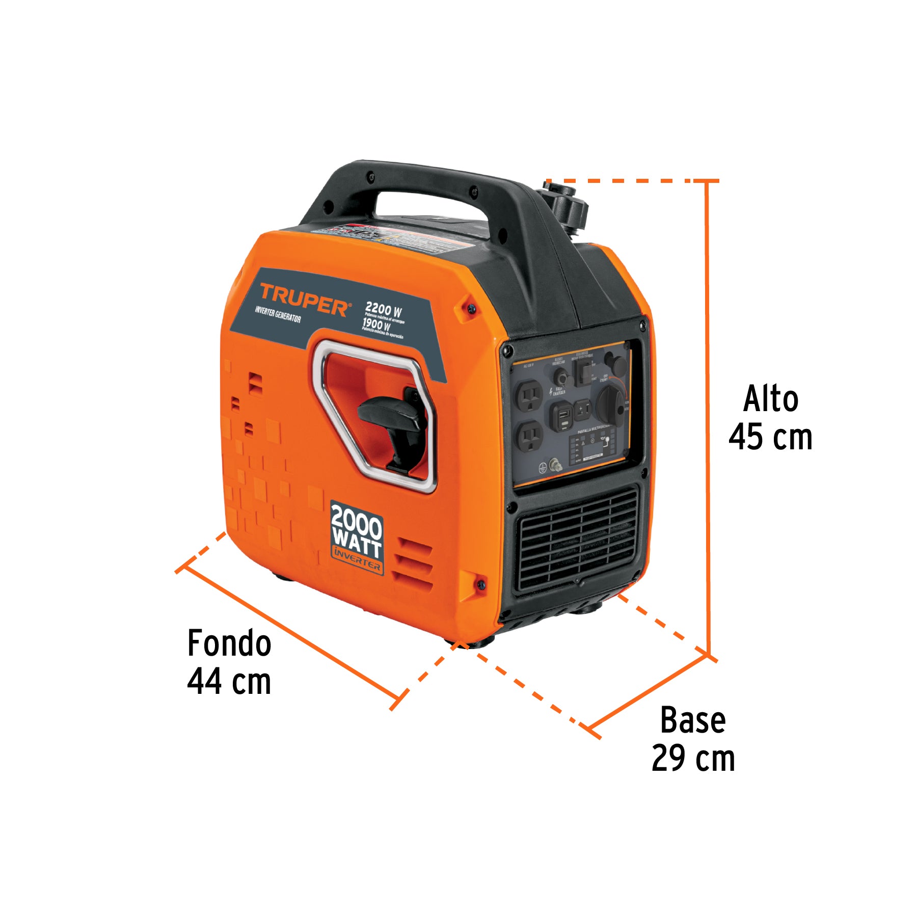 Generador silencioso inverter 2.2kW, 80 cc, encendido manual