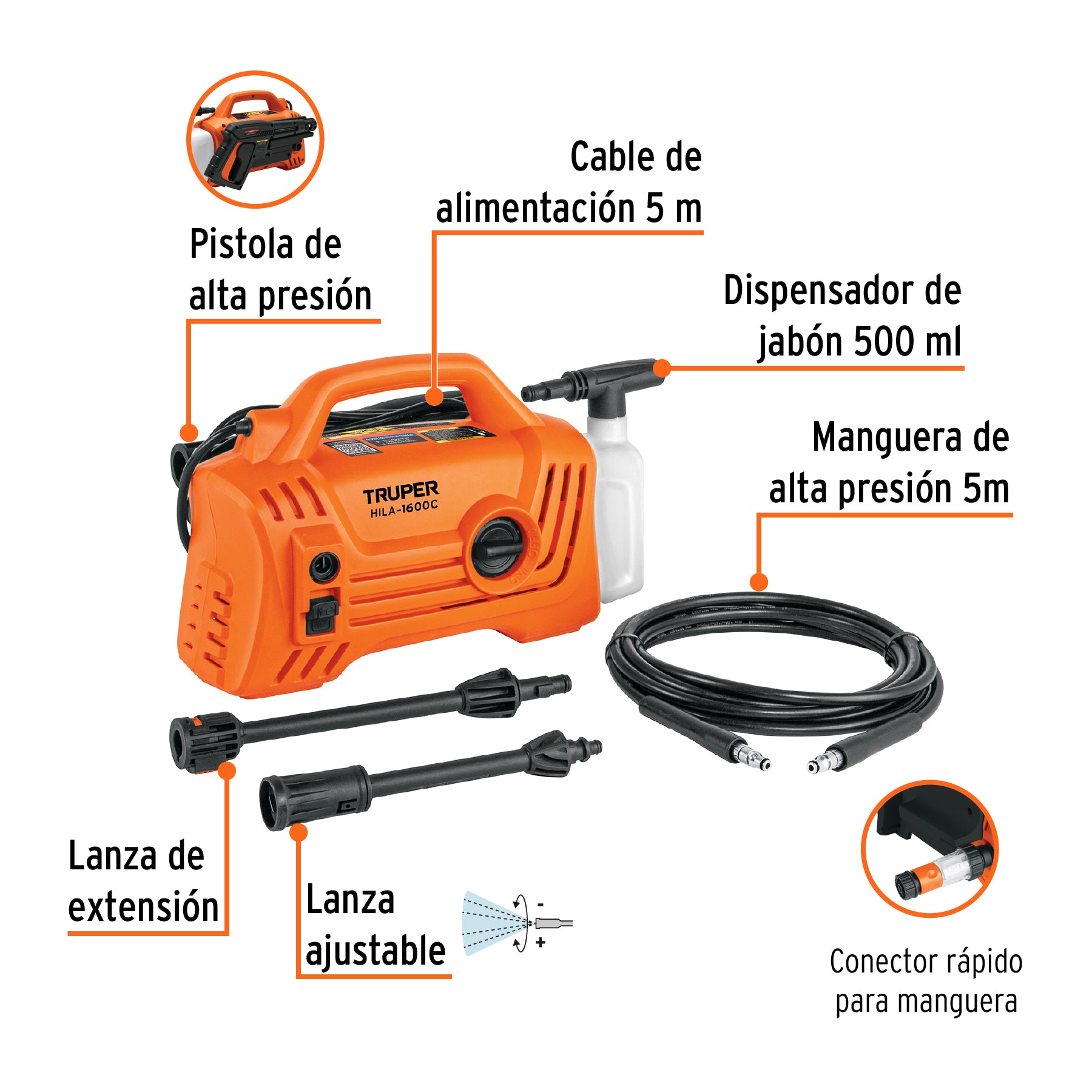 Hidrolavadora eléctrica compacta 1600 PSI, Truper