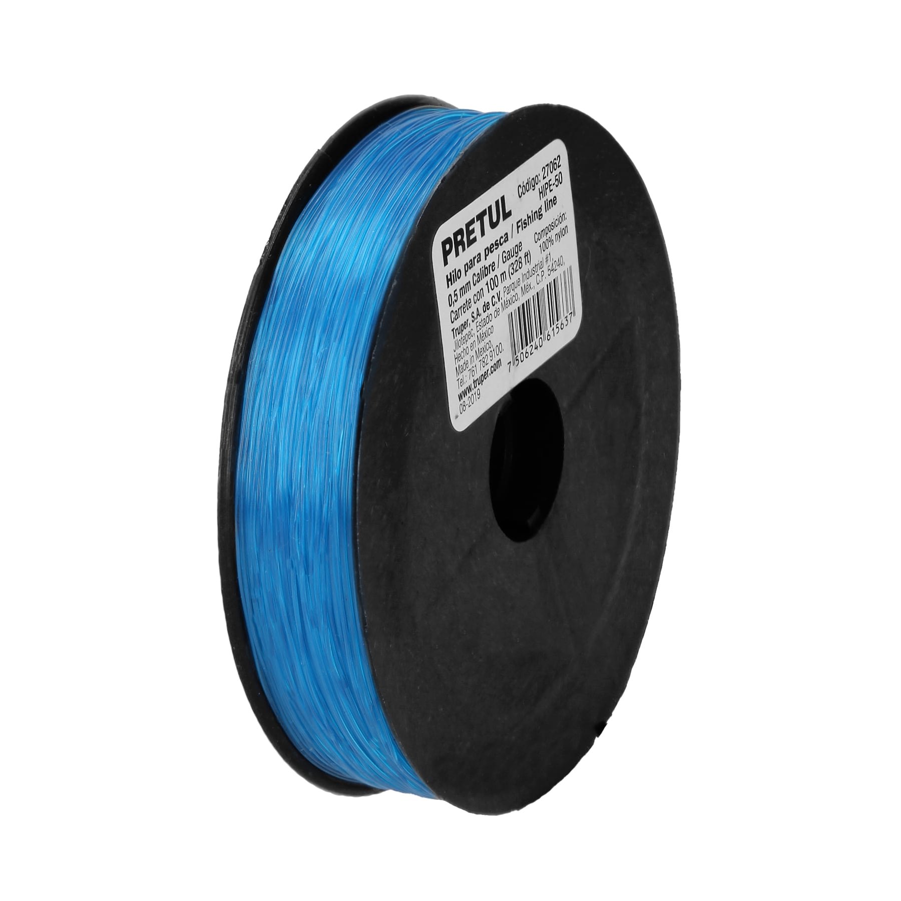 Carrete con 100 m de hilo para pesca azul calibre 0.50 mm, Pretul, HIPE-50, 27062