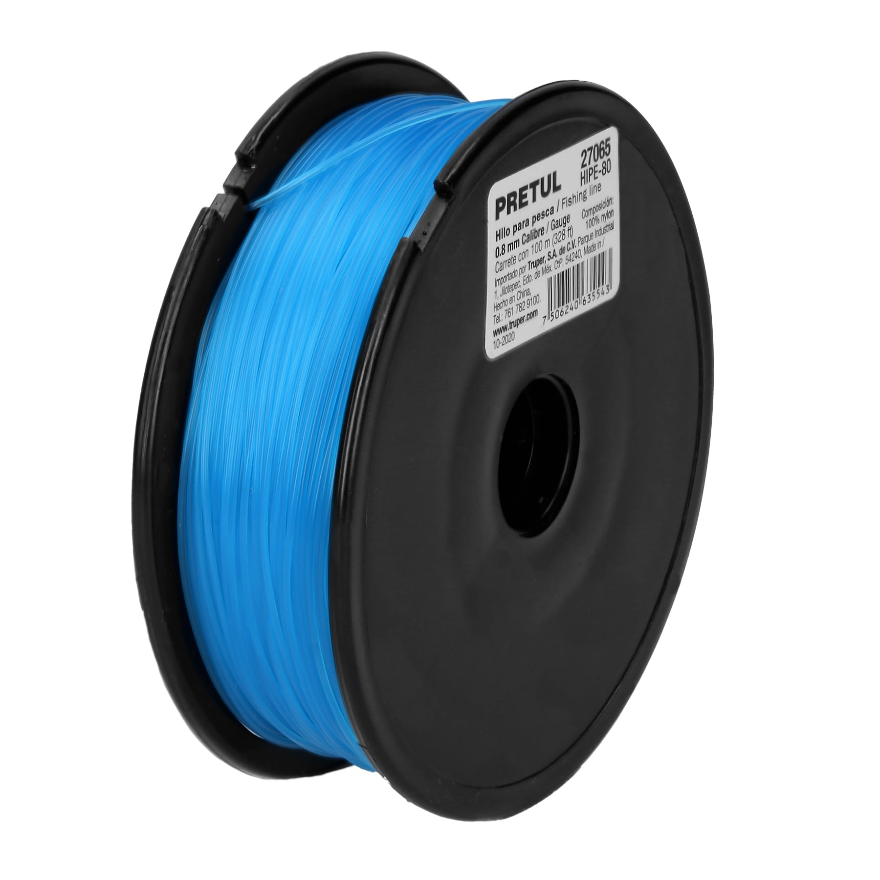 Carrete con 100 m de hilo para pesca azul calibre 0.80 mm, Pretul, HIPE-80, 27065