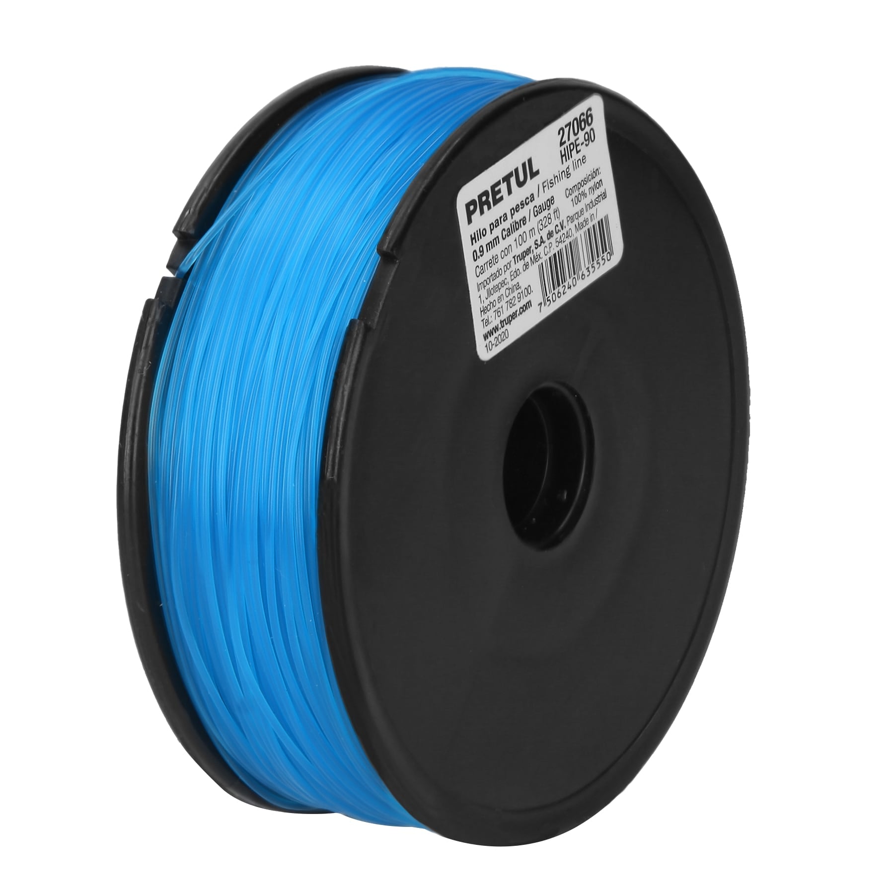 Carrete con 100 m de hilo para pesca azul calibre 0.90 mm, Pretul, HIPE-90, 27066