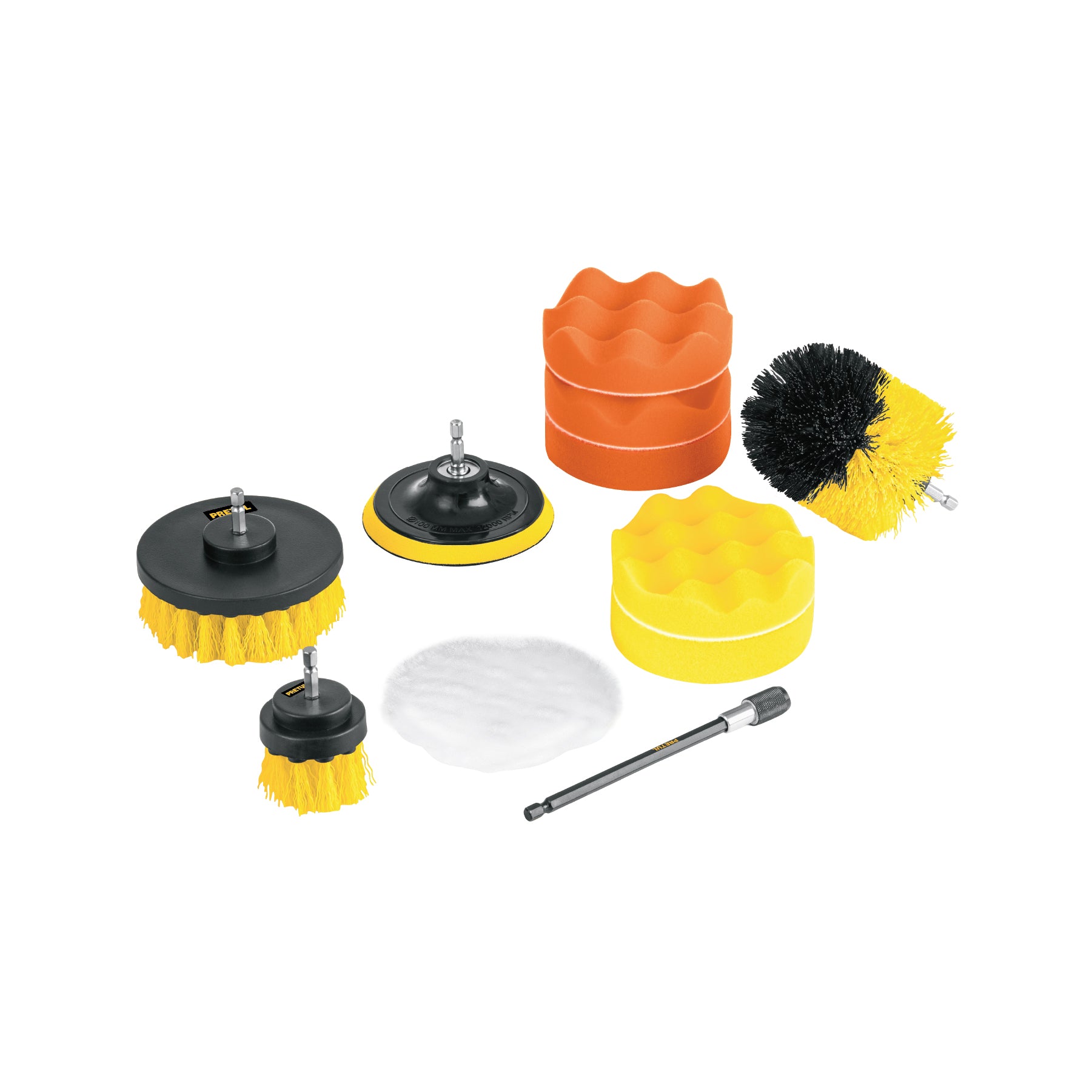 Juego 11 accesorios, limpieza y pulido para taladro, Pretul, JCE-11P, 27190
