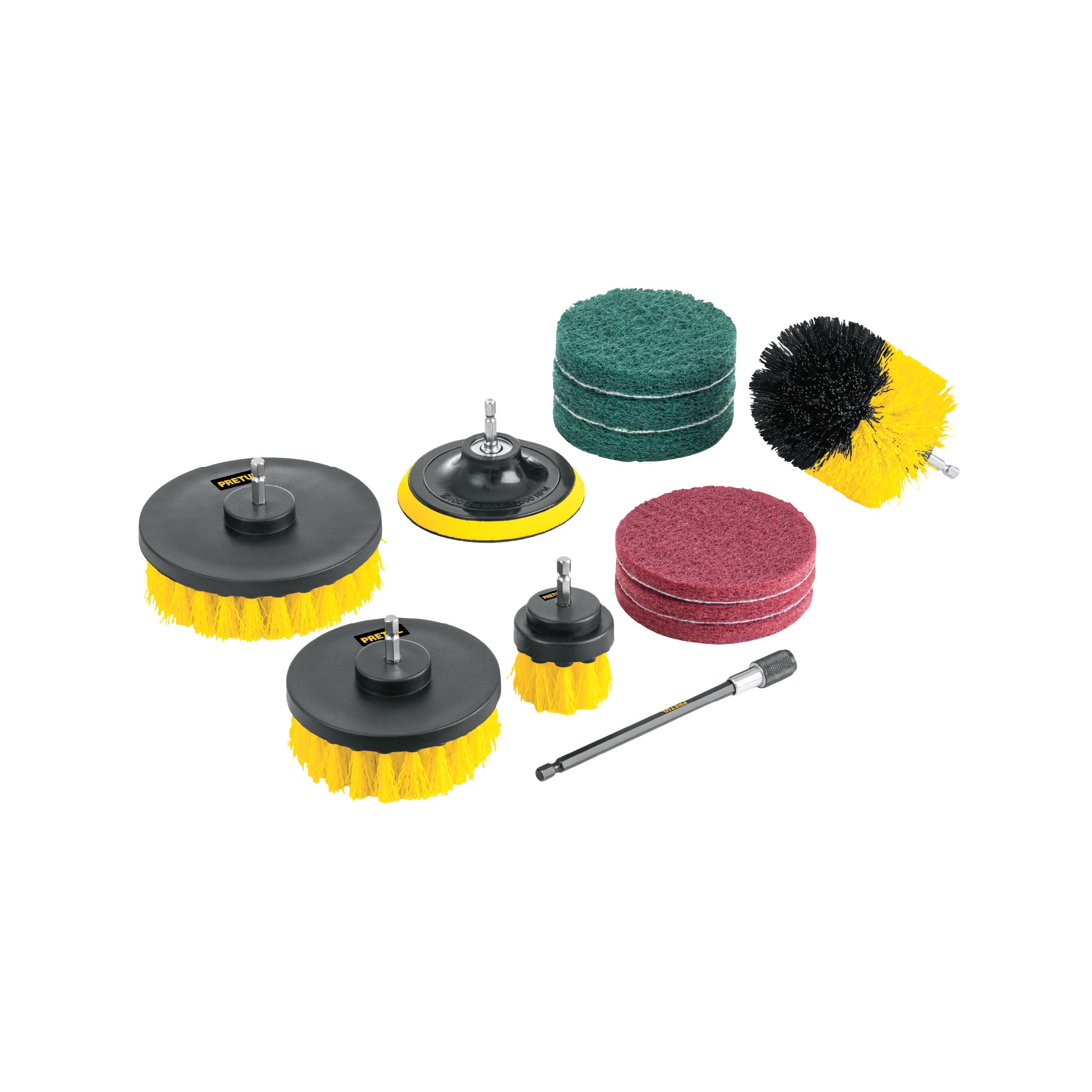 Juego 12 accesorios, limpieza y asentado para taladro, Pretul, JCE-12P, 27191