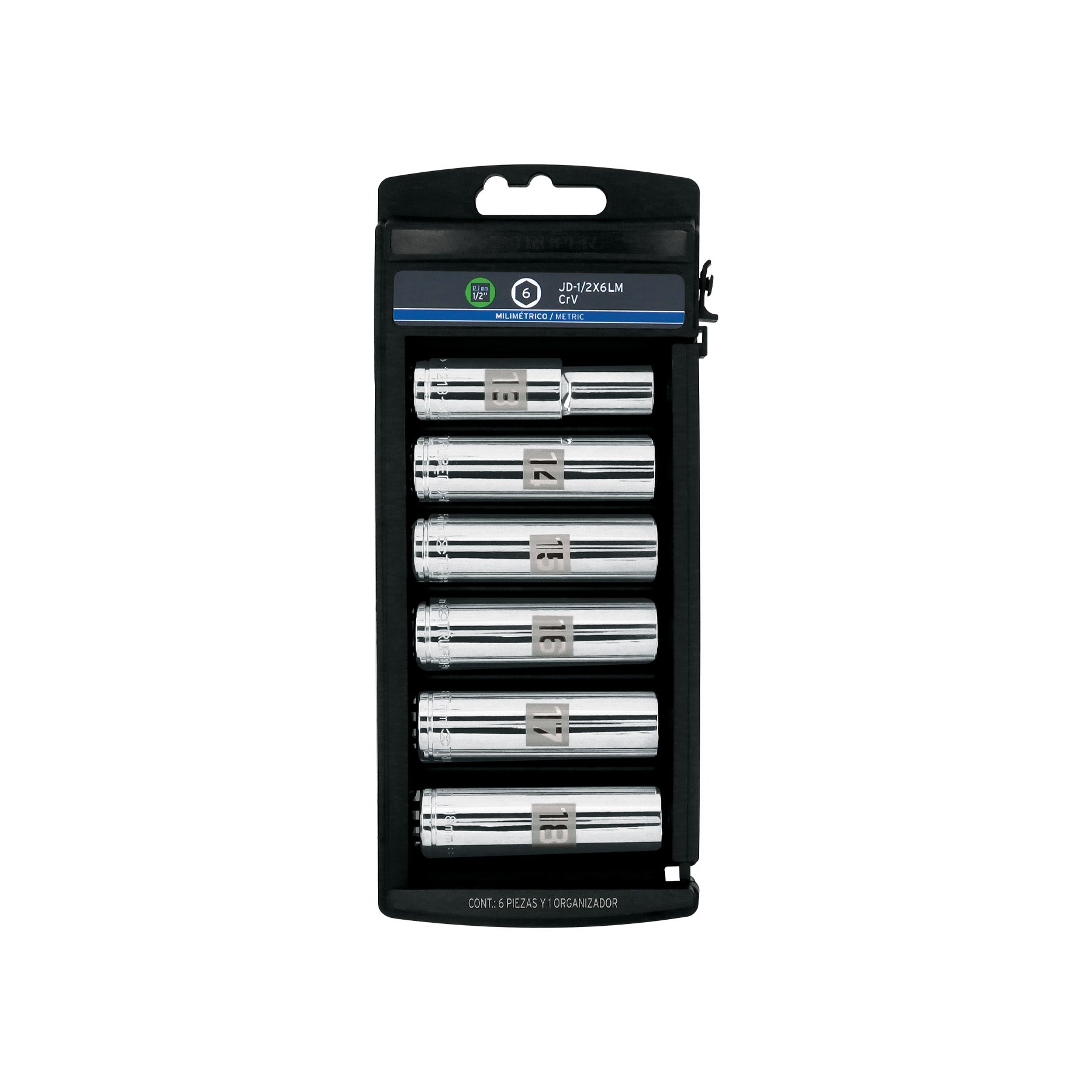 Juego 6 dados largos cuadro 1/2" mm, Truper