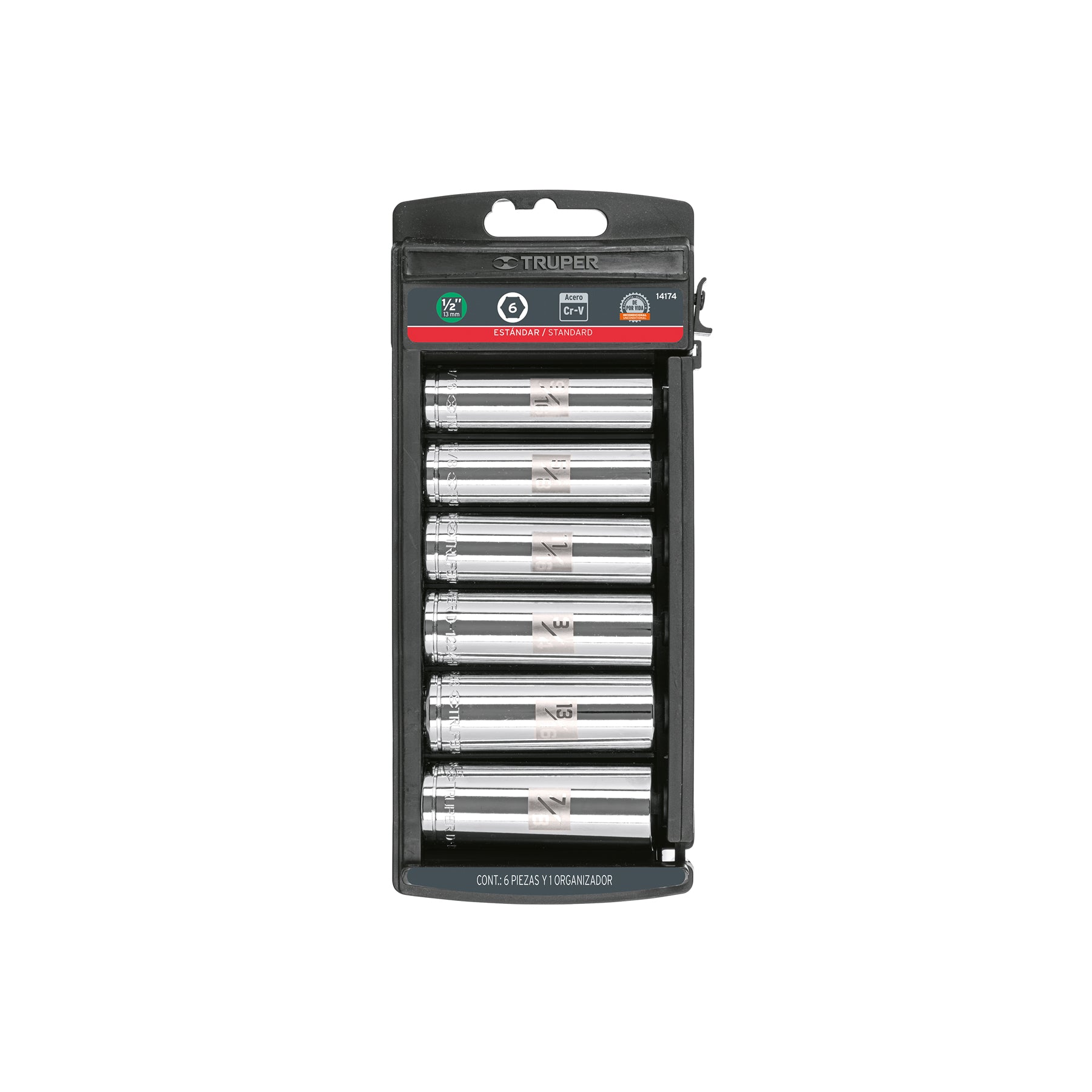 Juego 6 dados largos cuadro 1/2" estándar, Truper