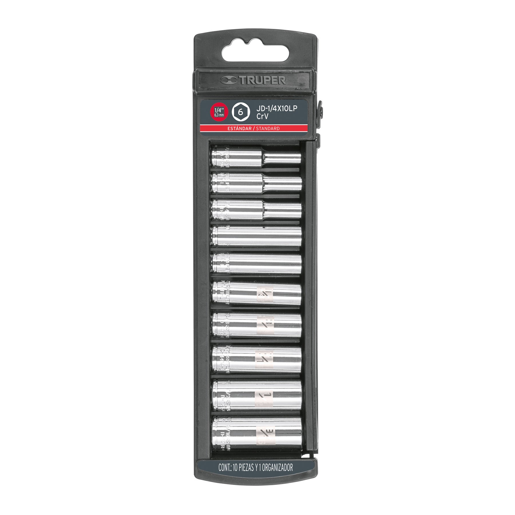Juego de 10 dados largos cuadro 1/4" estándar, Truper