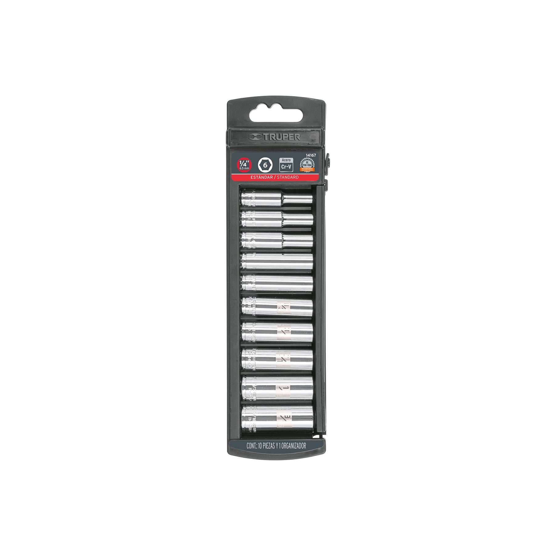 Juego de 10 dados largos cuadro 1/4" estándar, Truper