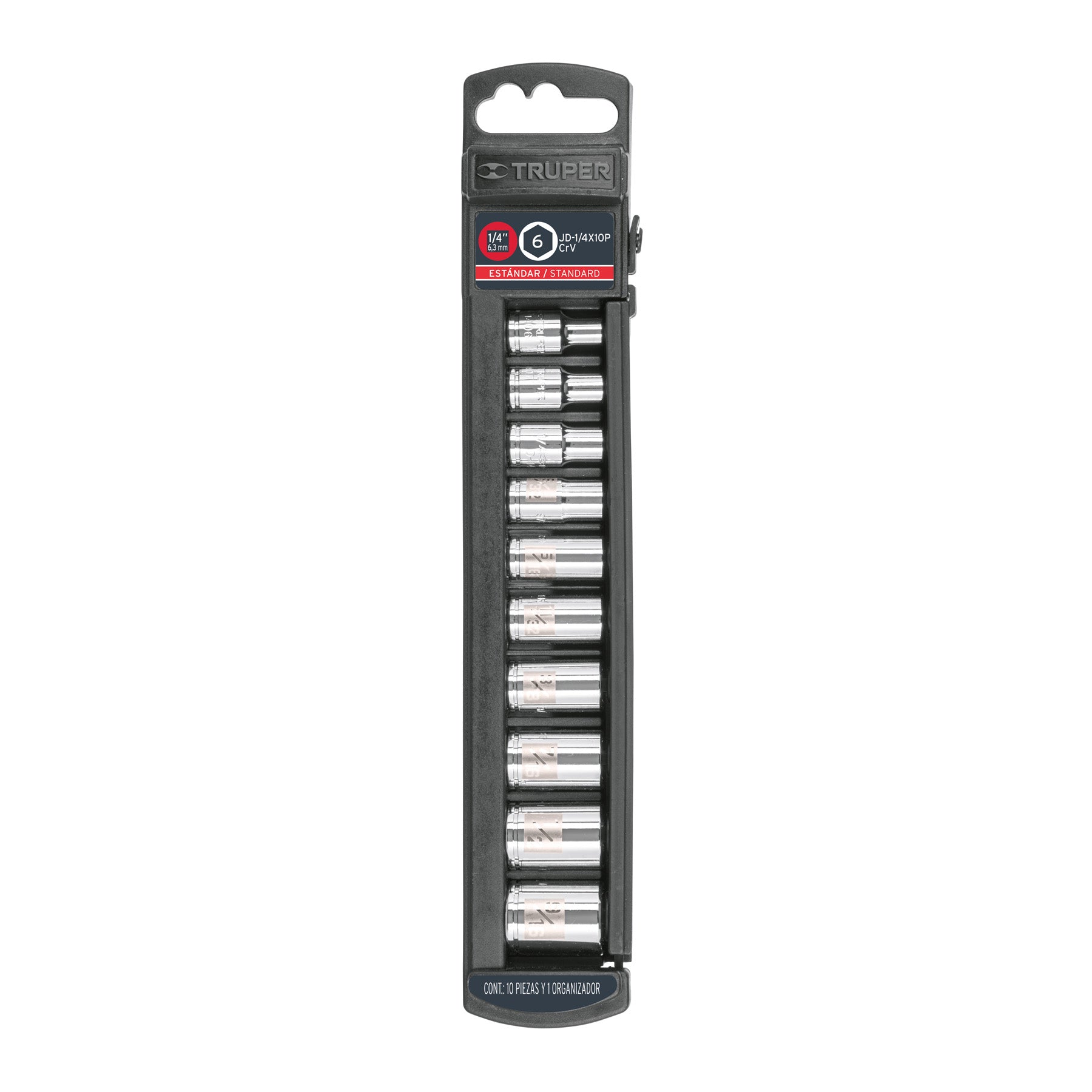 Juego de 10 dados cuadro 1/4" estándar, Truper