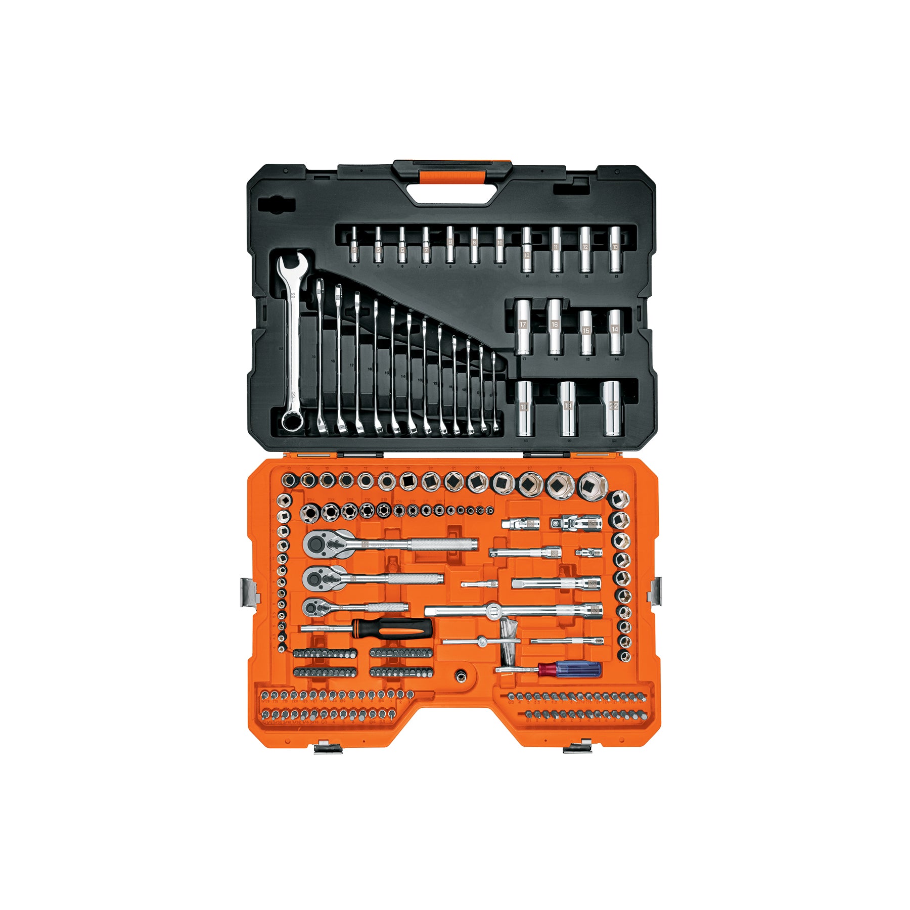 Juego 210 herramientas 1/4", 3/8" y 1/2" estándar y mm para mecánico