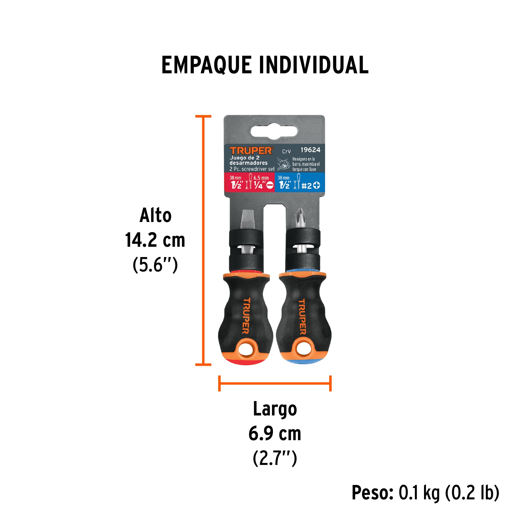 Dúo de desarmadores 1/4" x 1-1/2" mango Comfort Grip, Truper