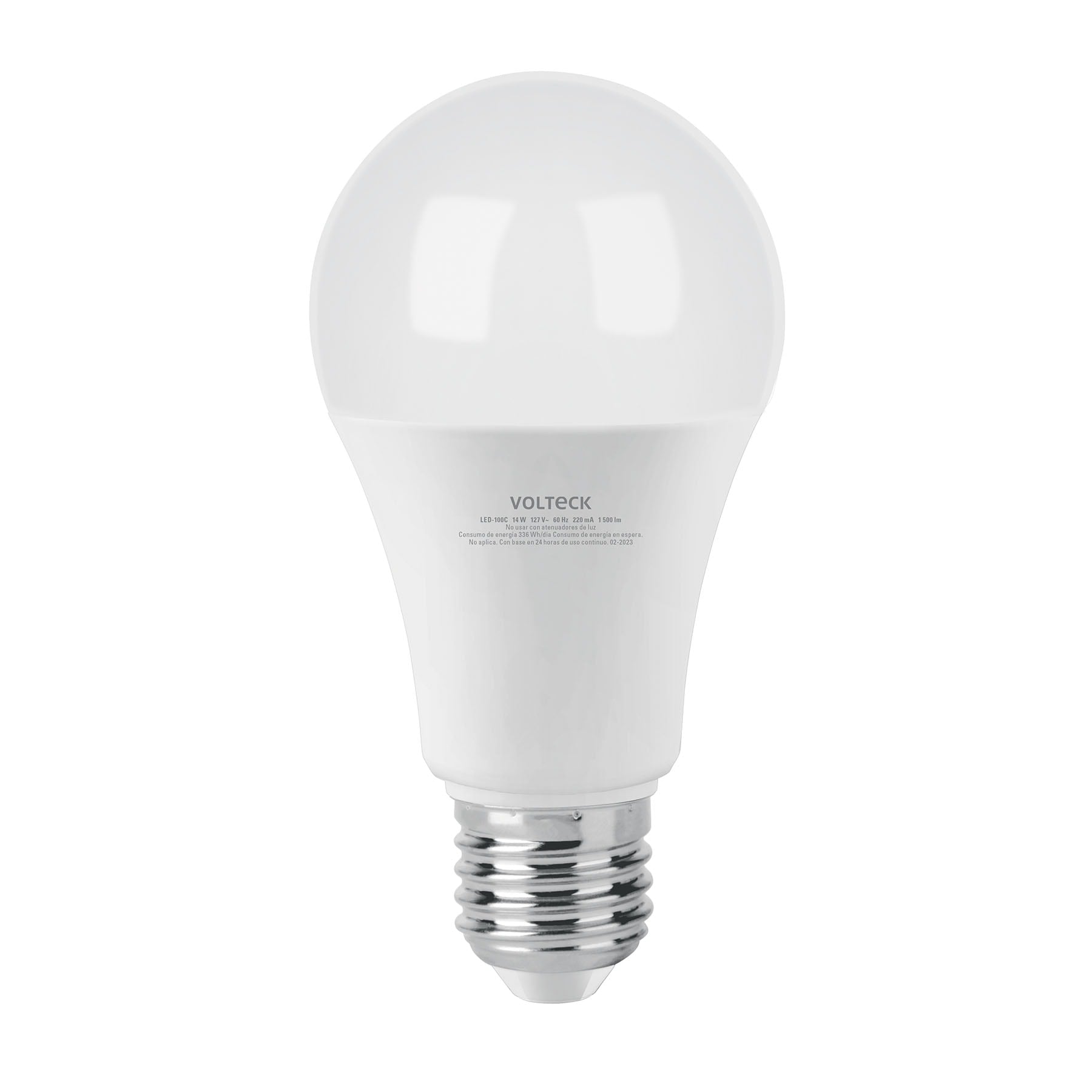 Foco LED 14W (100W) A19, 3000K blanca cálida, 1500 lm, caja, Volteck, LED-100C, 46593