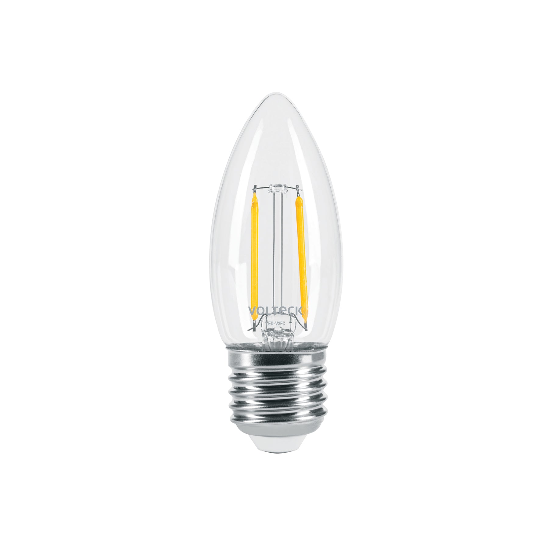 Foco LED filamento 3 W, vela, 2700K luz ambar, E26, Volteck, LED-V3FC, 46212