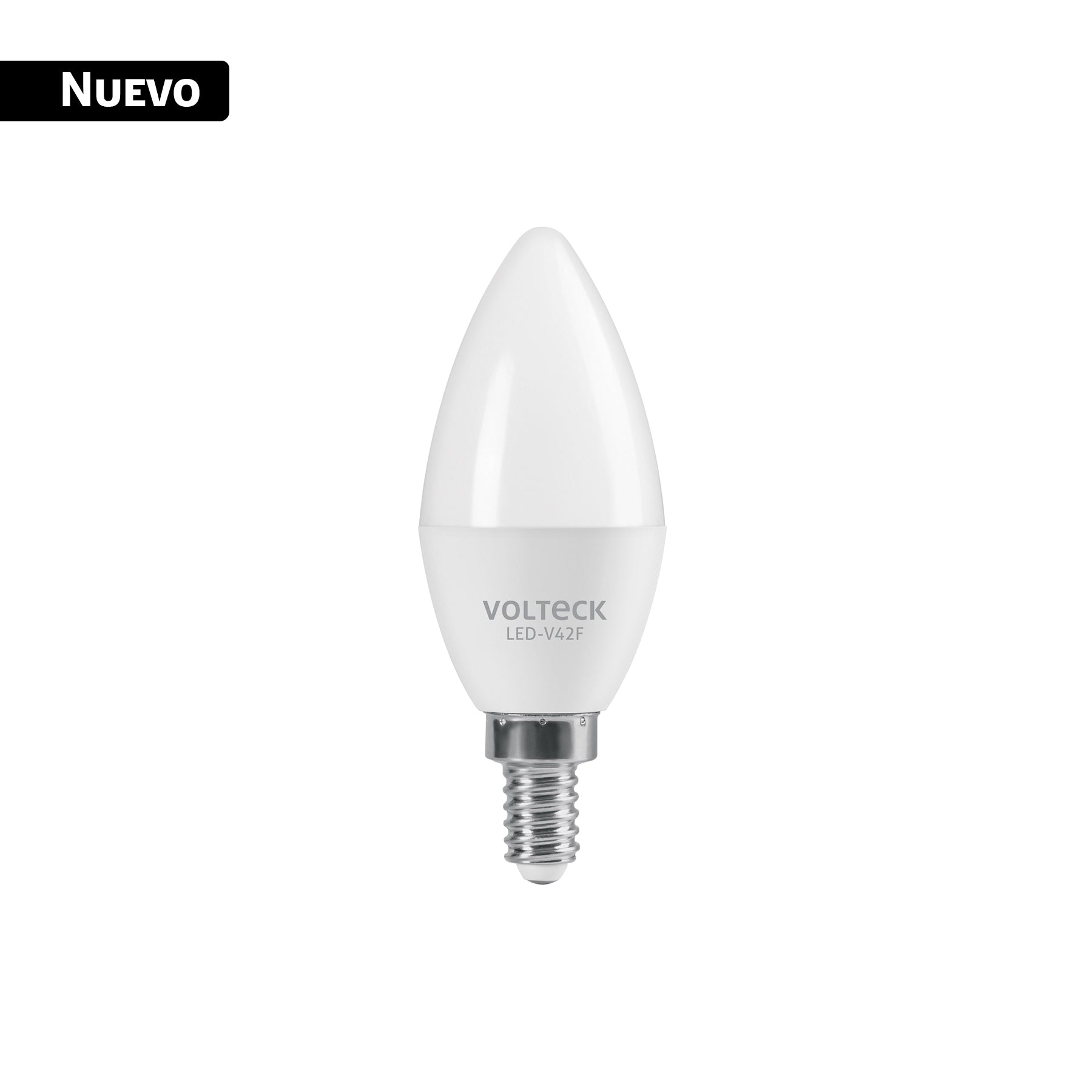 Foco LED tipo vela 4W (25W), luz blanca brillante 6500K, E12, Volteck, LED-V42F, 43749